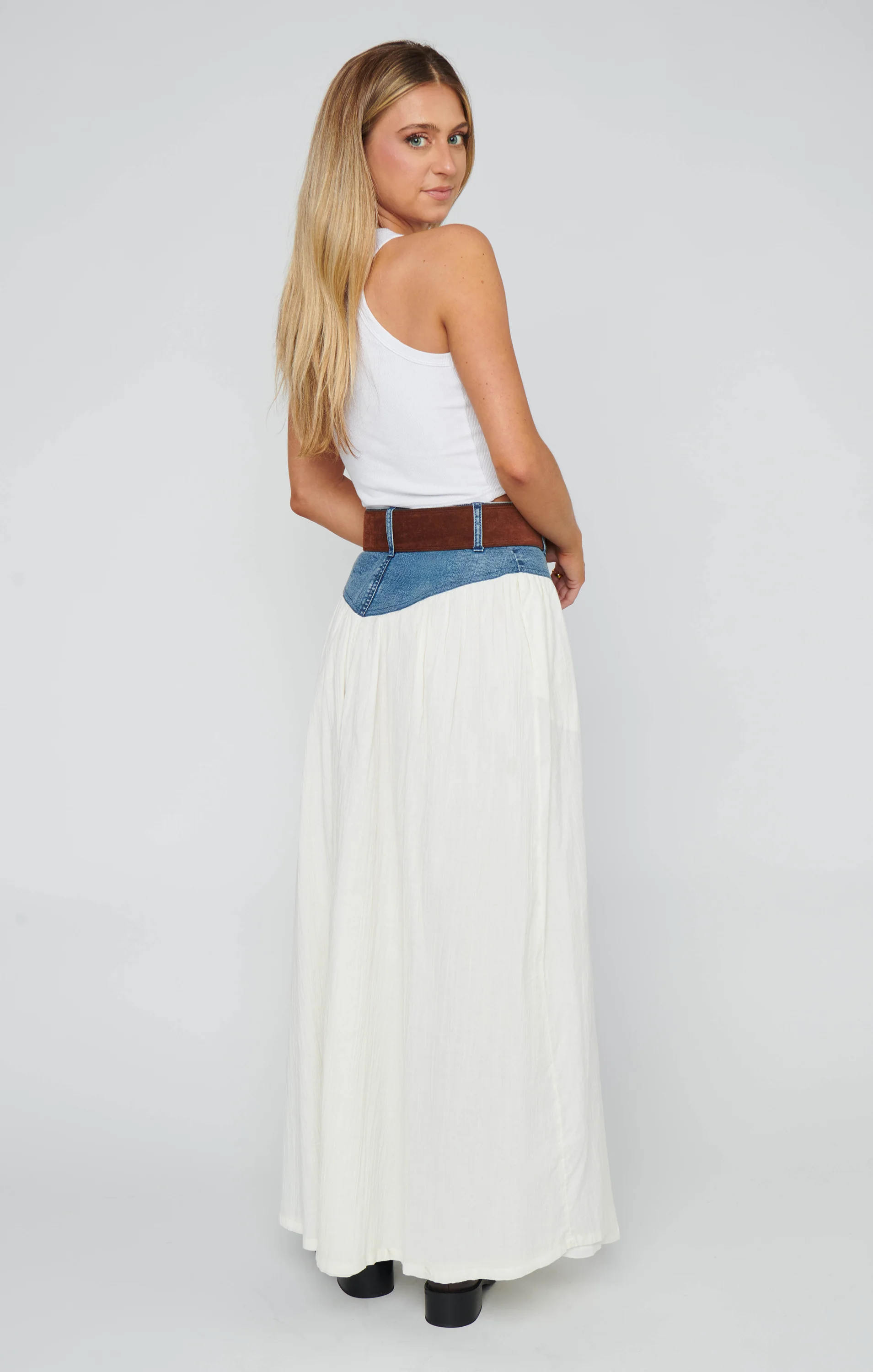 Joni Maxi Skirt ~ Denim with Cream Voile - Image 4