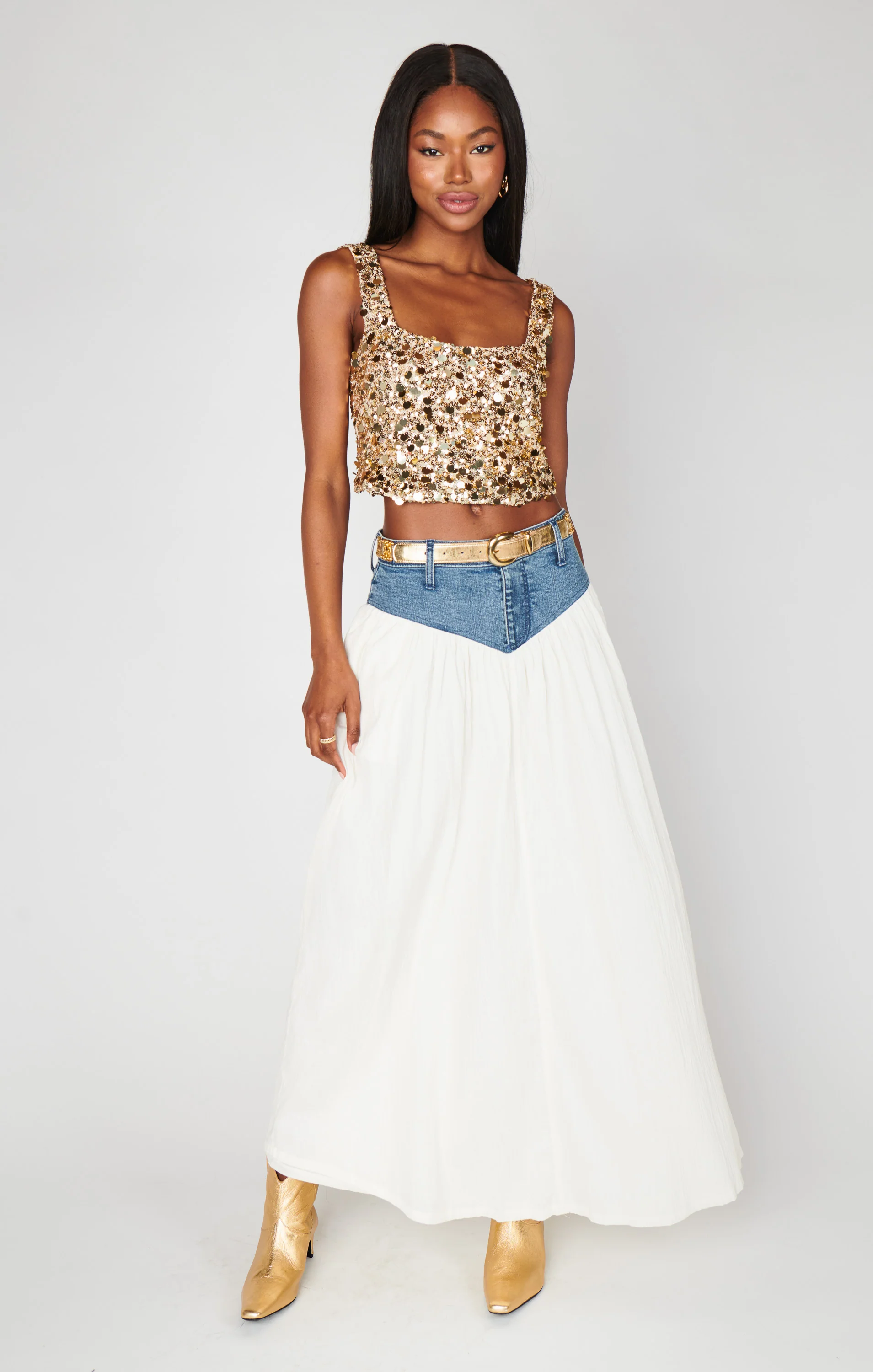 Joni Maxi Skirt ~ Denim with Cream Voile - Image 5