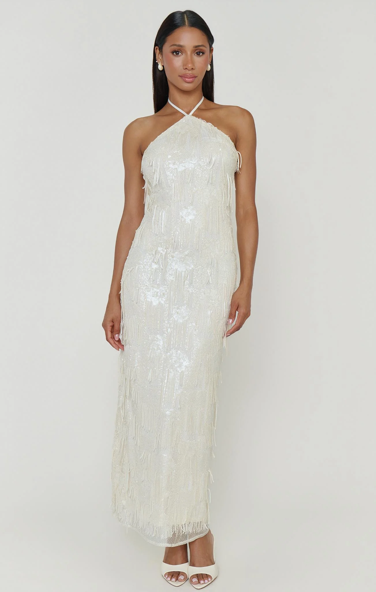 Julianna Maxi Dress ~ White Fringe Sequins - Image 3