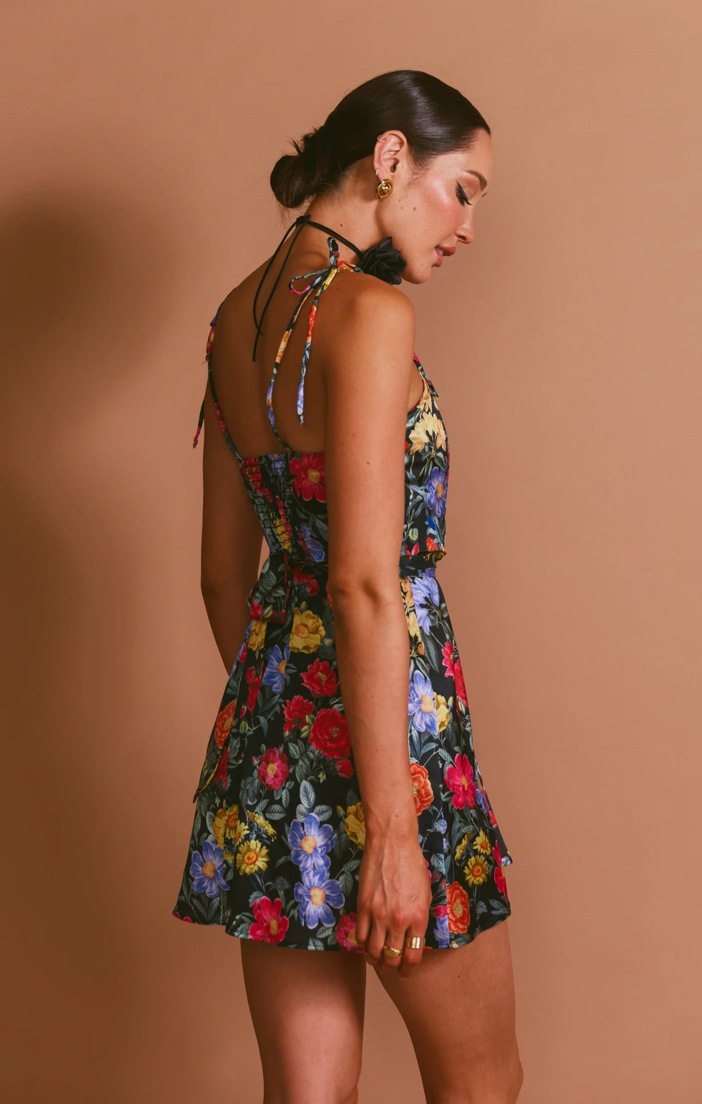 Julie Mini Dress ~ Charm Peony Black Luxe Satin - Image 10