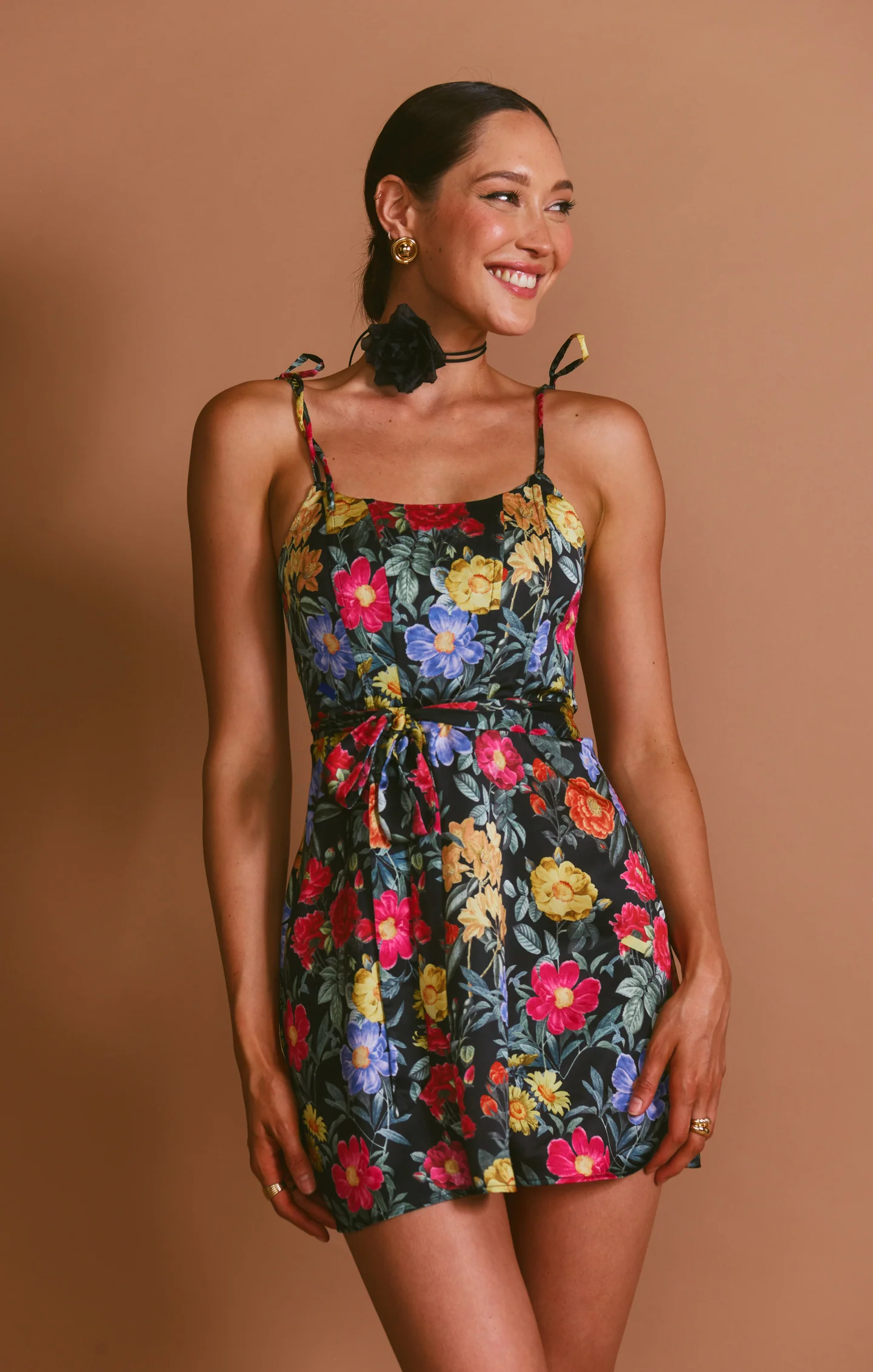 Julie Mini Dress ~ Charm Peony Black Luxe Satin - Image 7