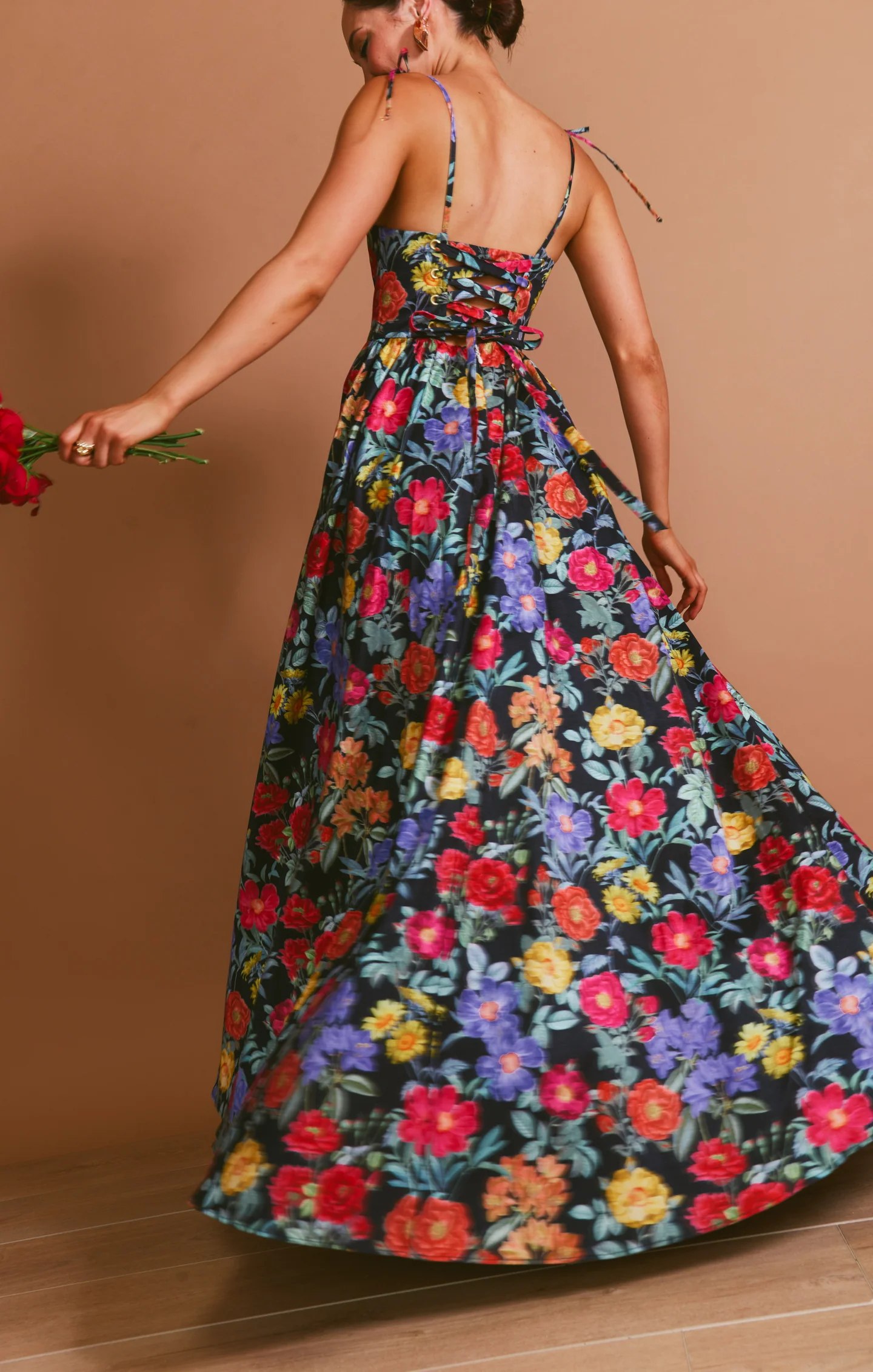 Juliet Maxi Dress ~ Charm Peony Black Taffeta - Image 3