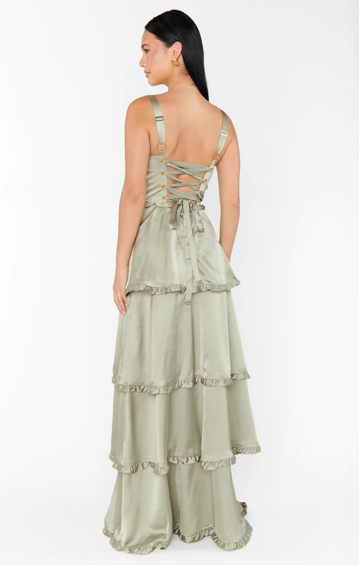 Lady Corset Dress ~ Moss Green Luxe Satin - Image 6