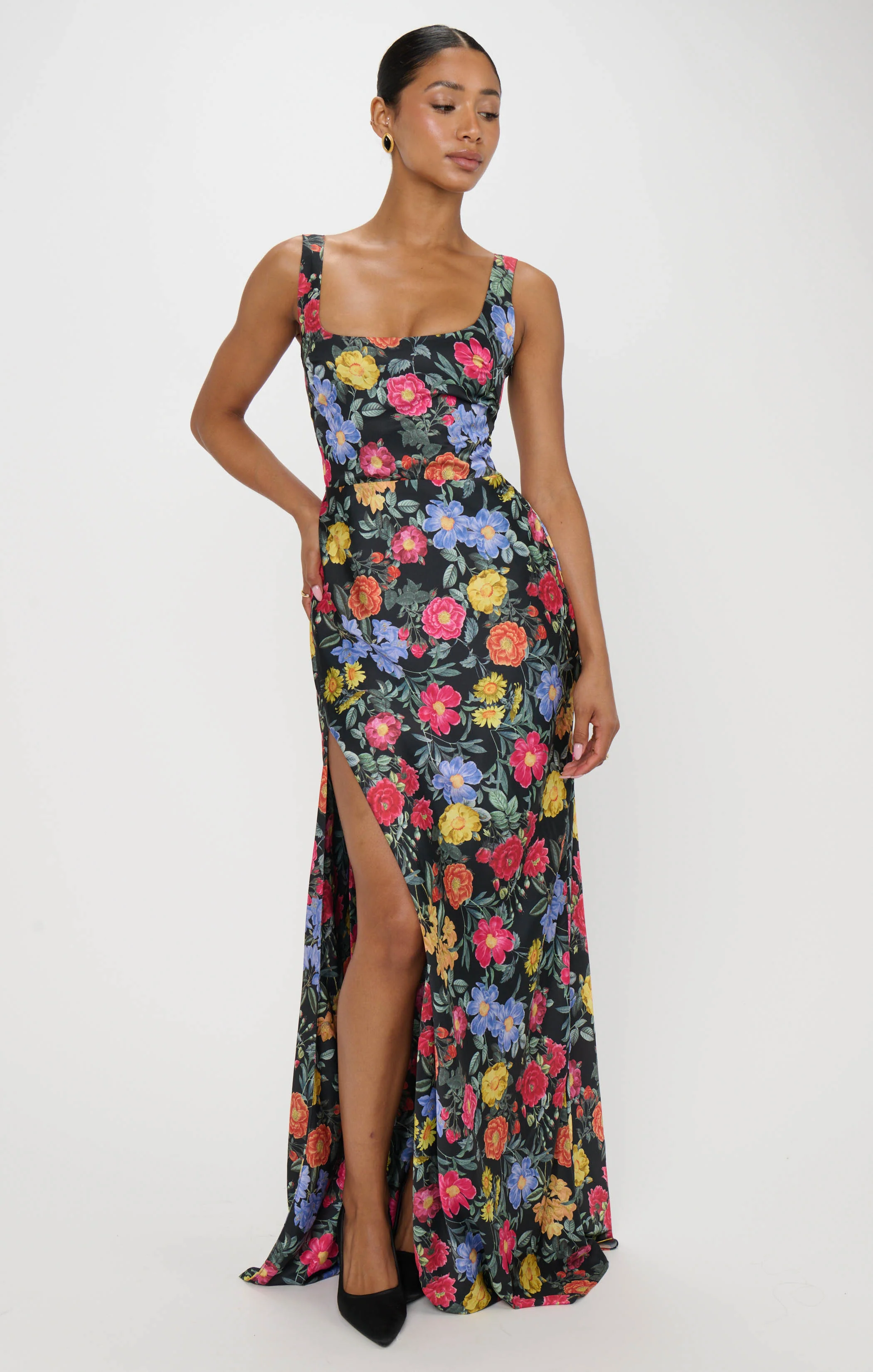 Lana Maxi Dress ~ Charm Peony Black Luxe Satin - Image 9