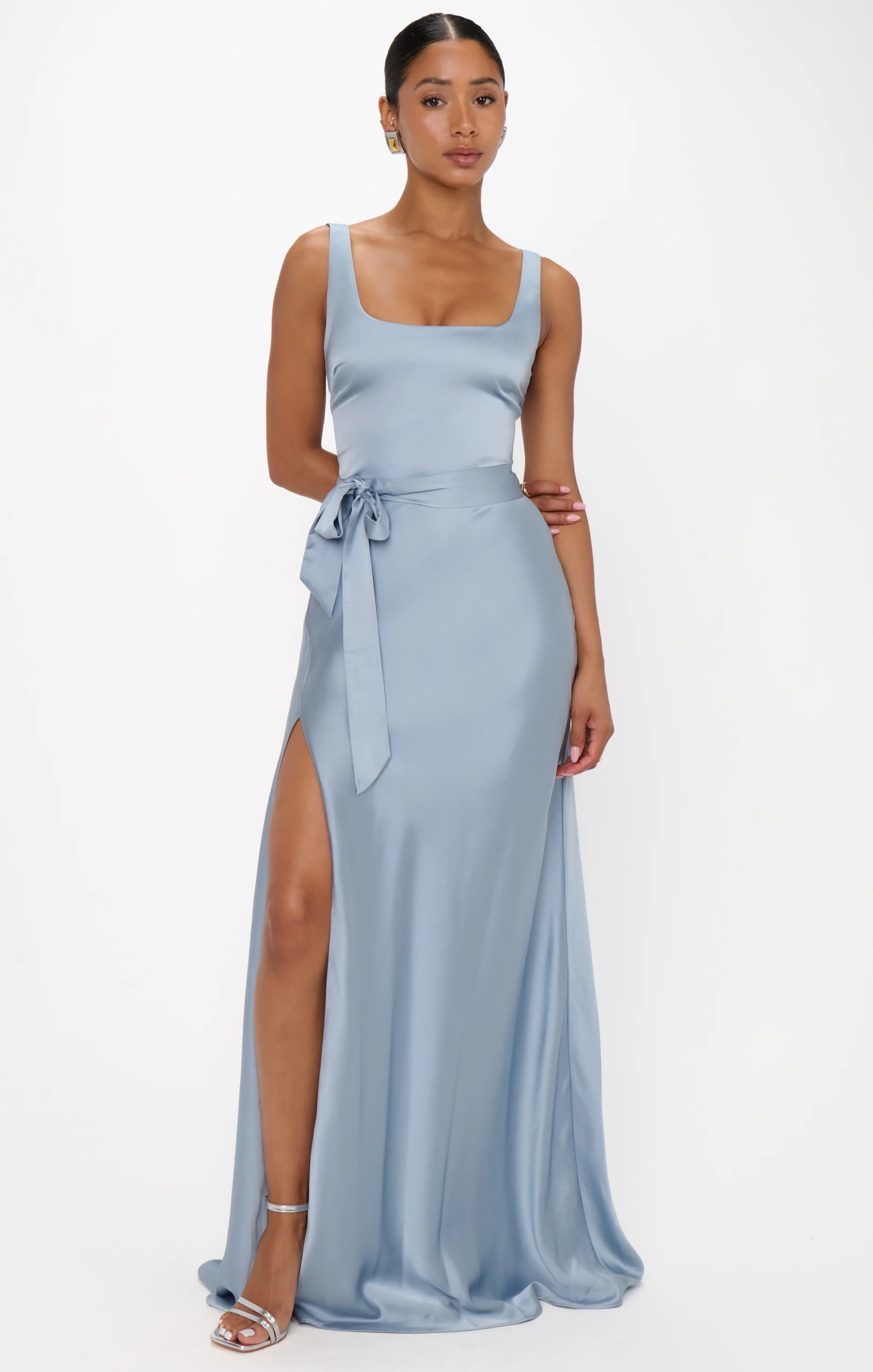 Lana Maxi Dress ~ Steel Blue Luxe Satin - Image 4