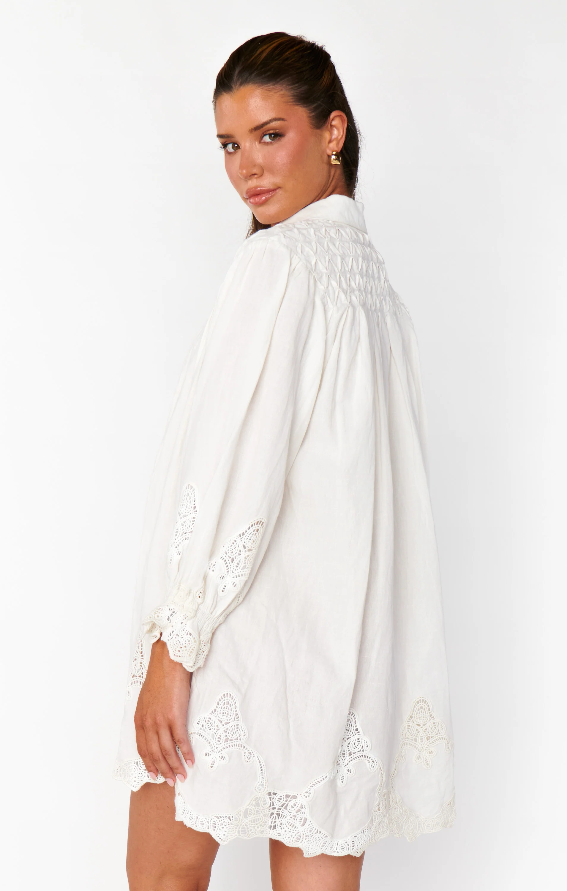 Leona Mini Dress ~ White Lace Embroidery - Image 2