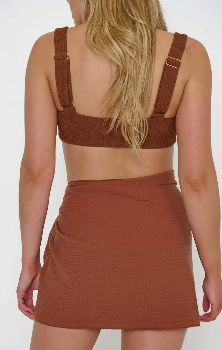 Leyla Sarong ~ Brown Crinkle Gauze - Image 3