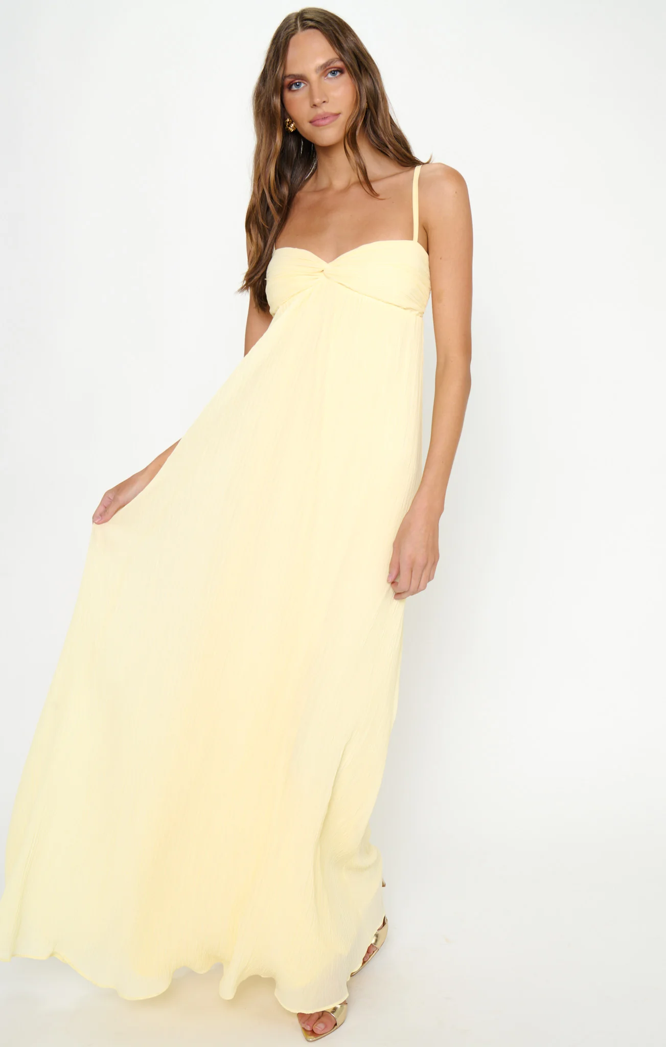 Libby Maxi Dress ~ Pale Yellow Pleated Chiffon - Image 3