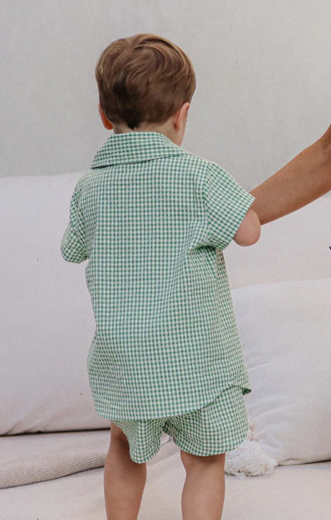 Lil Button Up Shirt ~ Field Green Gingham - Image 4