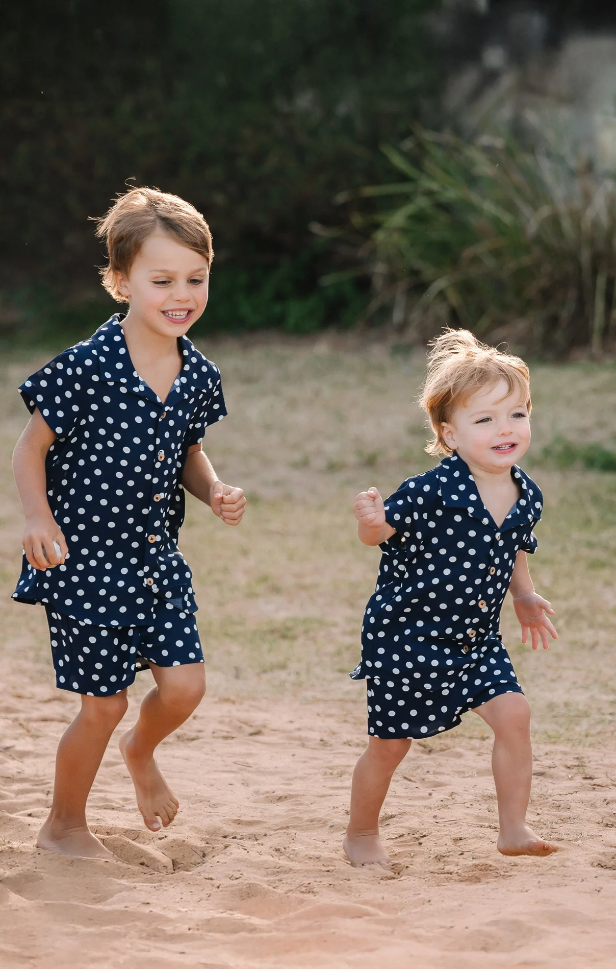 Lil Button Up Shirt ~ Navy Polka Dot - Image 6