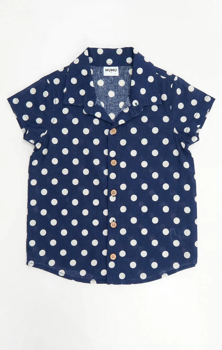 Lil Button Up Shirt ~ Navy Polka Dot - Image 7