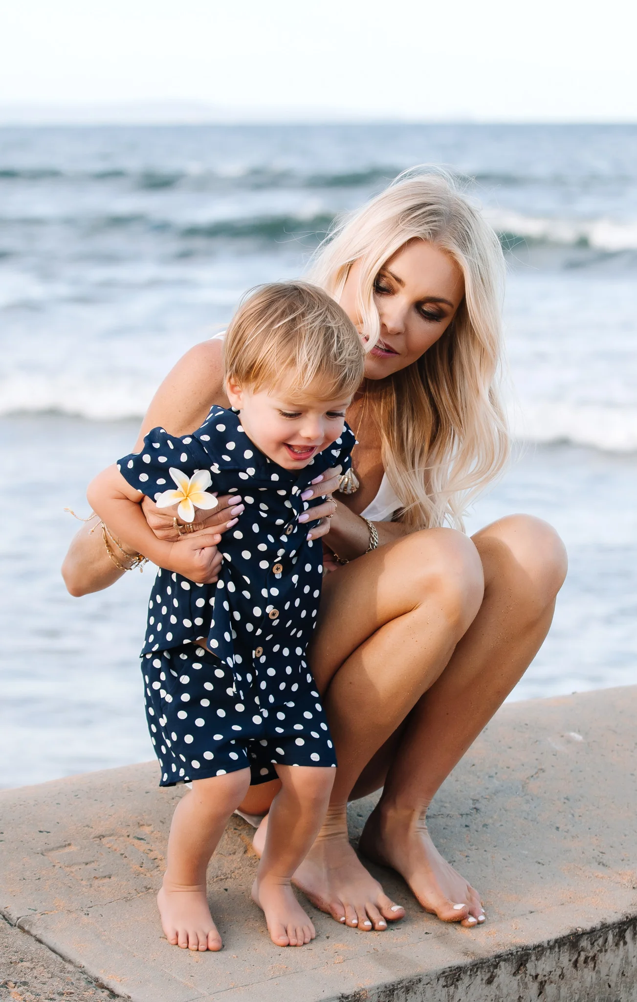 Lil Button Up Shirt ~ Navy Polka Dot - Image 9