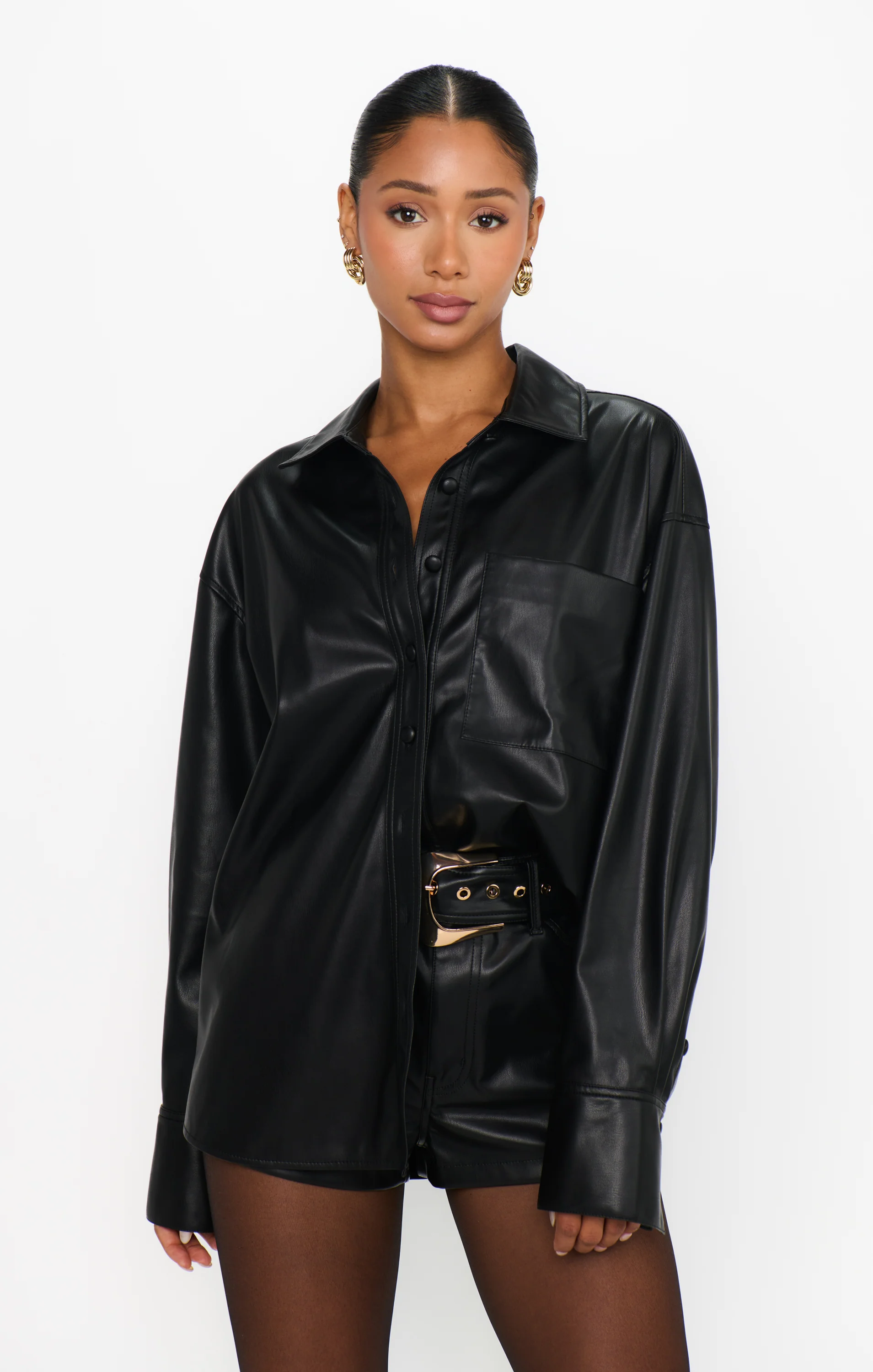 Lincoln Shirt Jacket ~ Black Faux Leather - Image 2