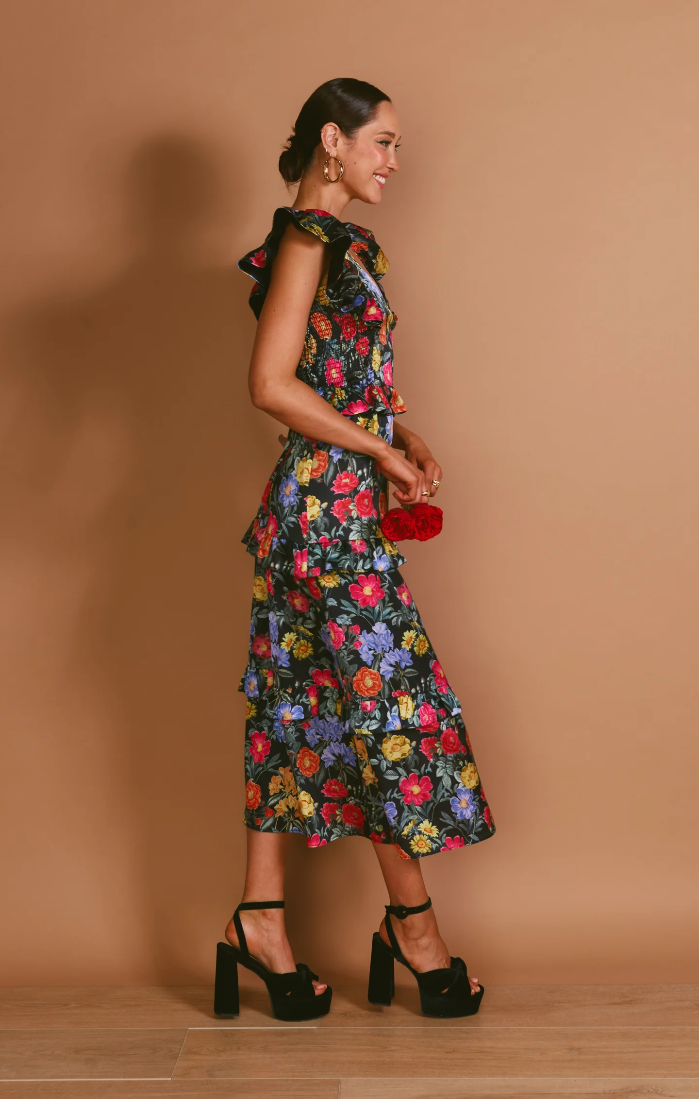 Lindsay Midi Dress ~ Charm Peony Black Luxe Satin - Image 5