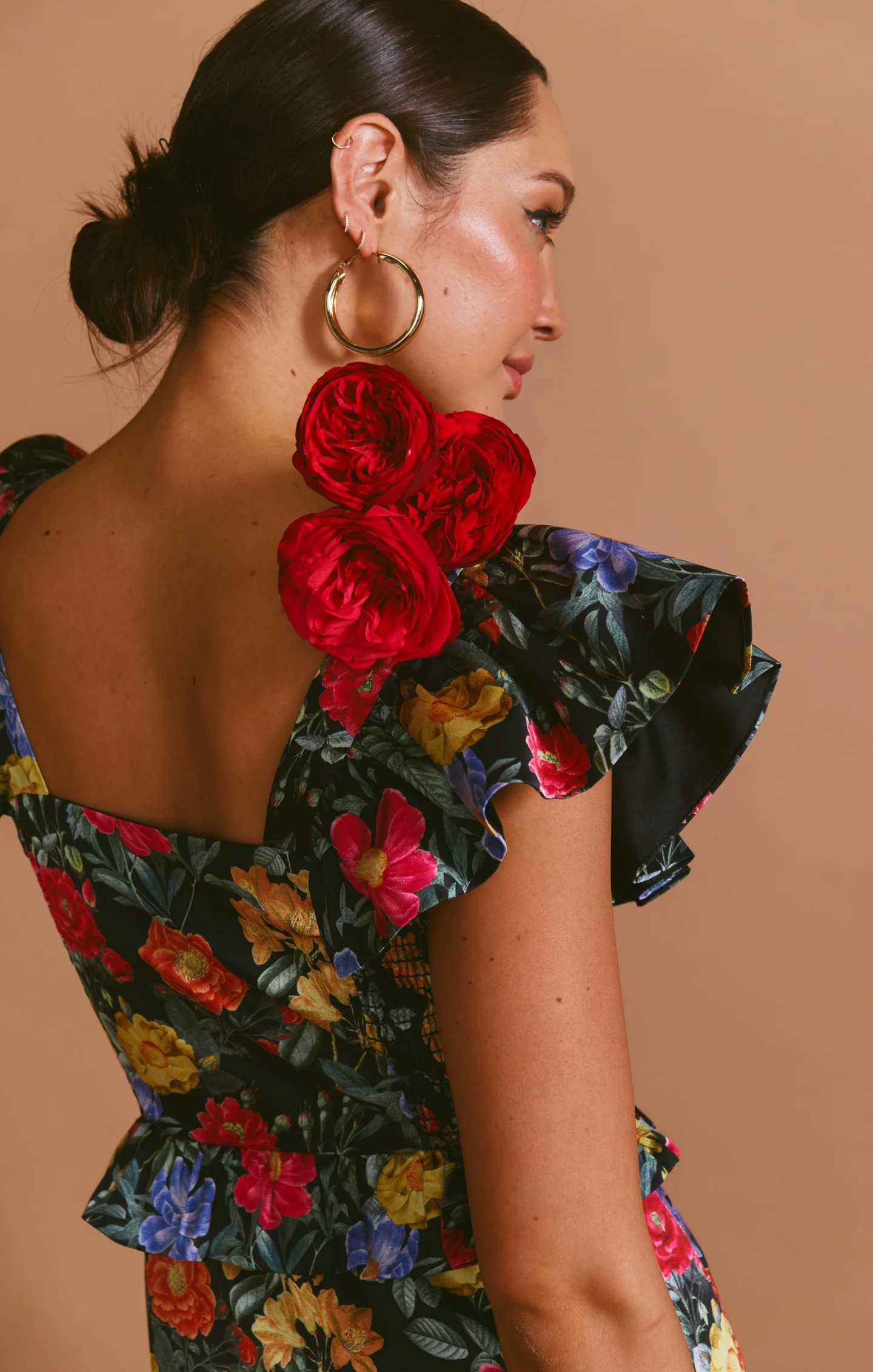 Lindsay Midi Dress ~ Charm Peony Black Luxe Satin - Image 6