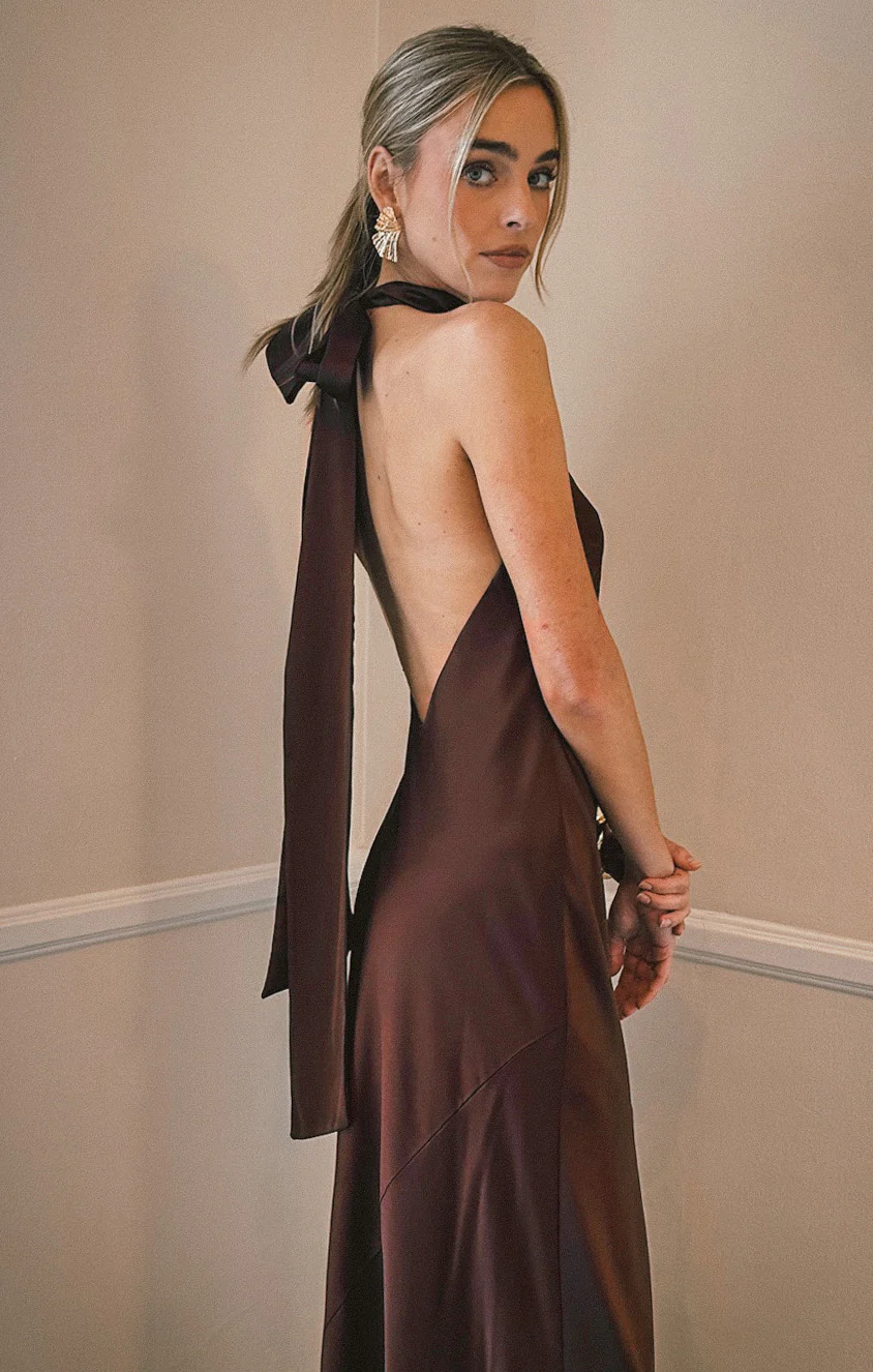 Lisa Maxi Dress ~ Chocolate Luxe Satin - Image 2