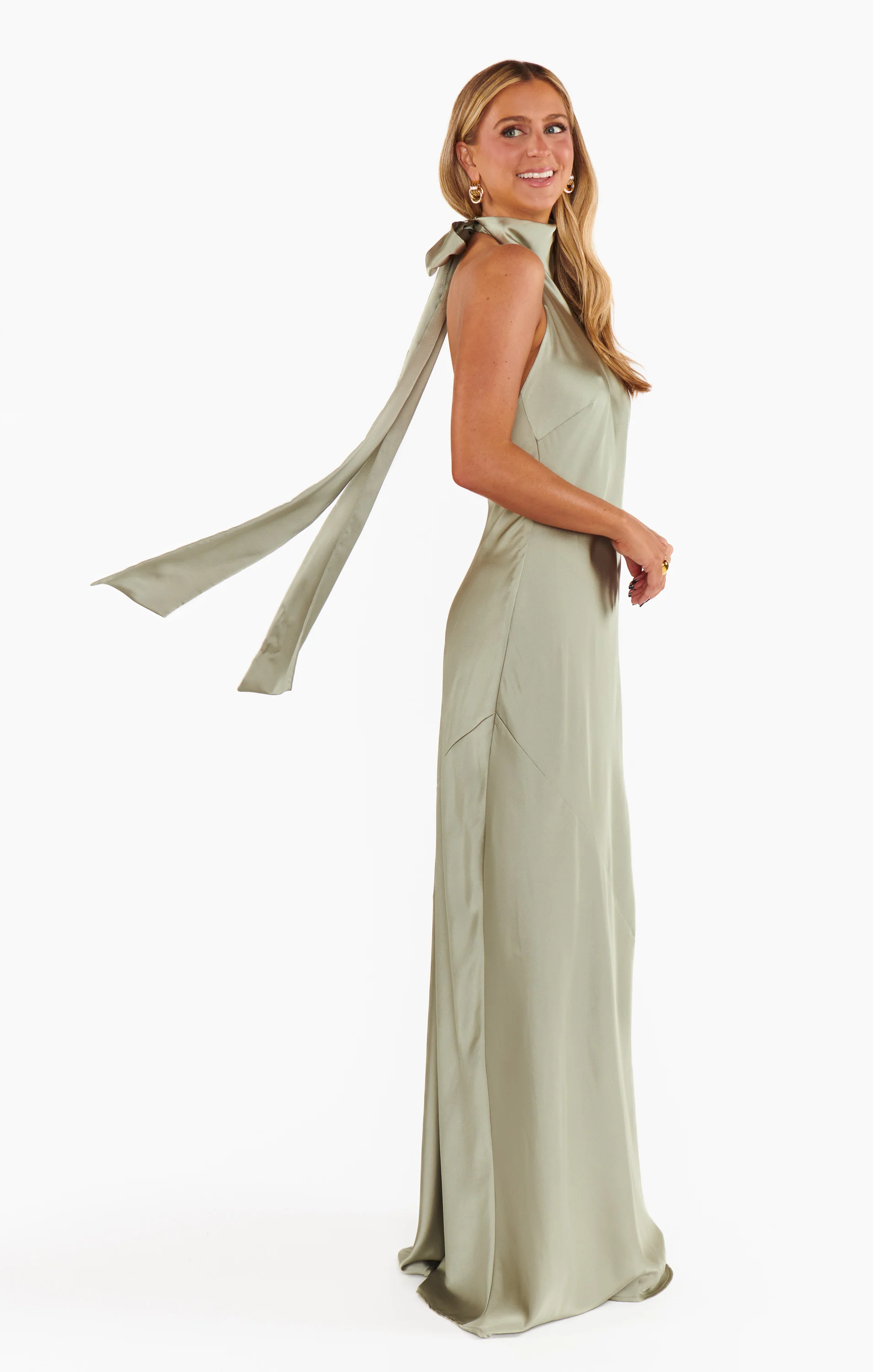 Lisa Maxi Dress ~ Moss Green Luxe Satin - Image 3