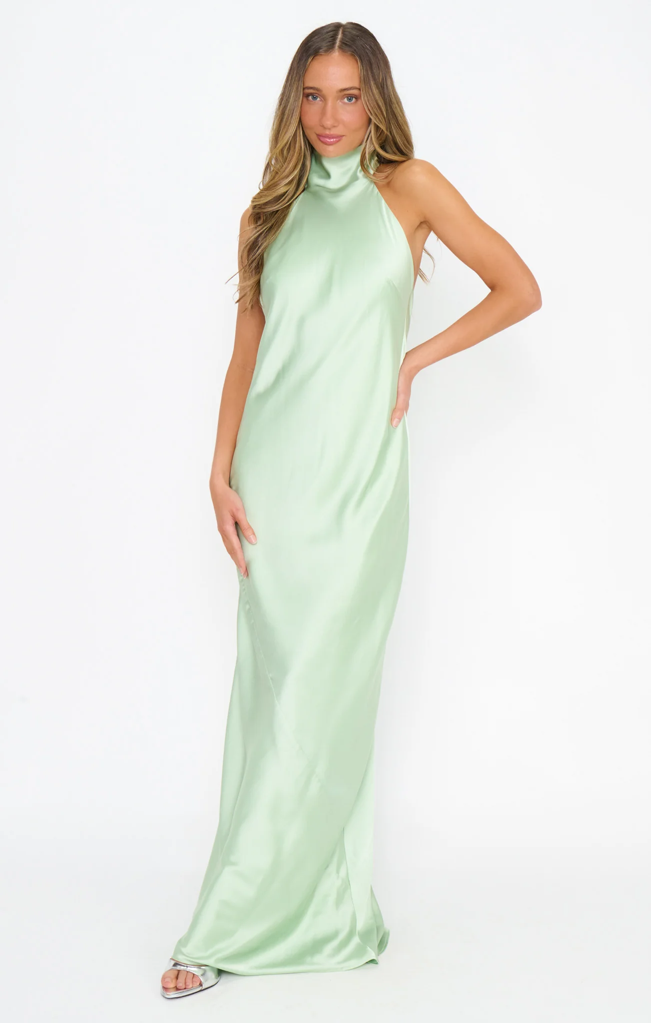 Lisa Maxi Dress ~ Pistachio Luxe Satin - Image 2