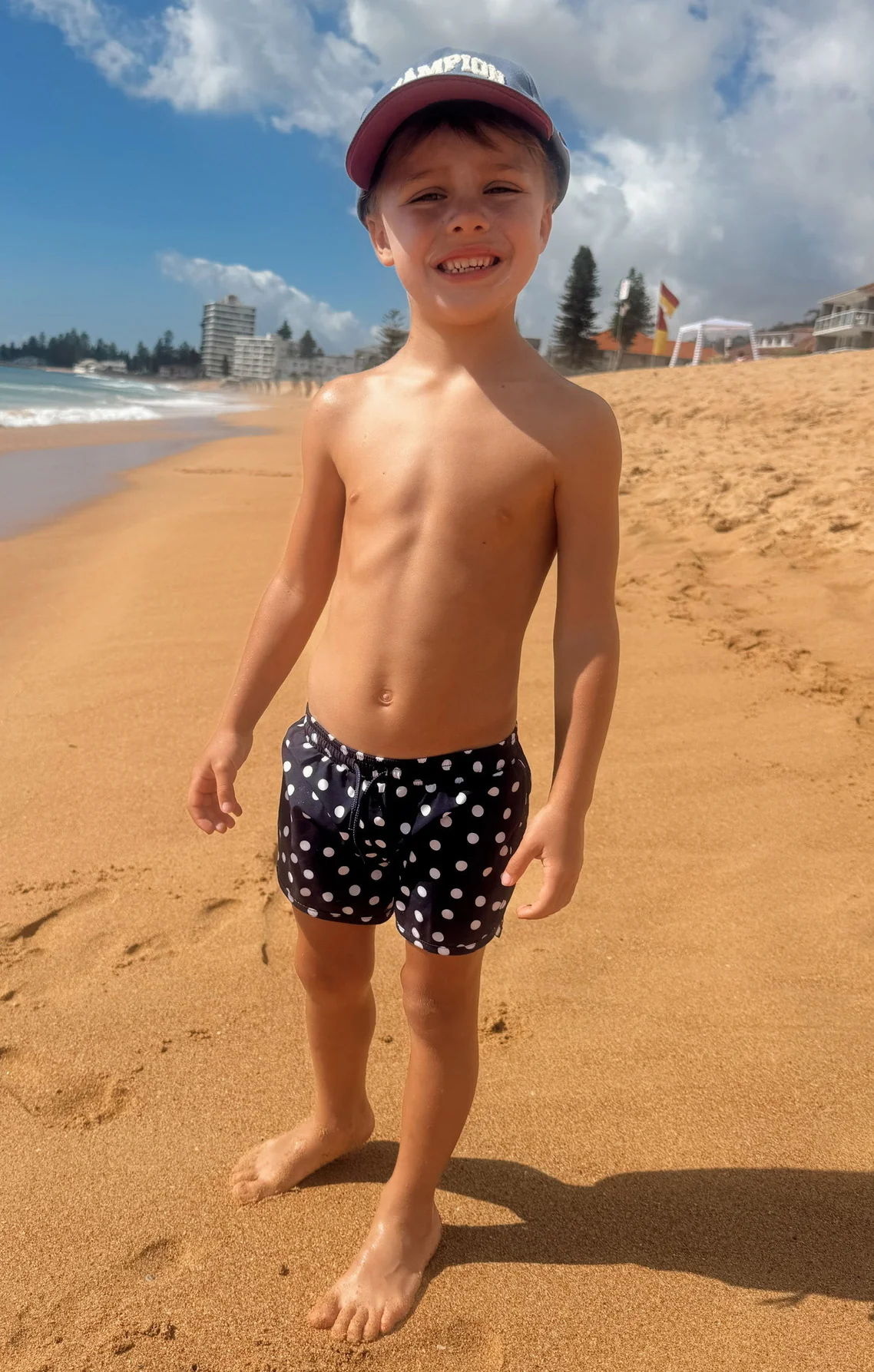 Little Beach Bum Trunks ~ Navy Polka Dot