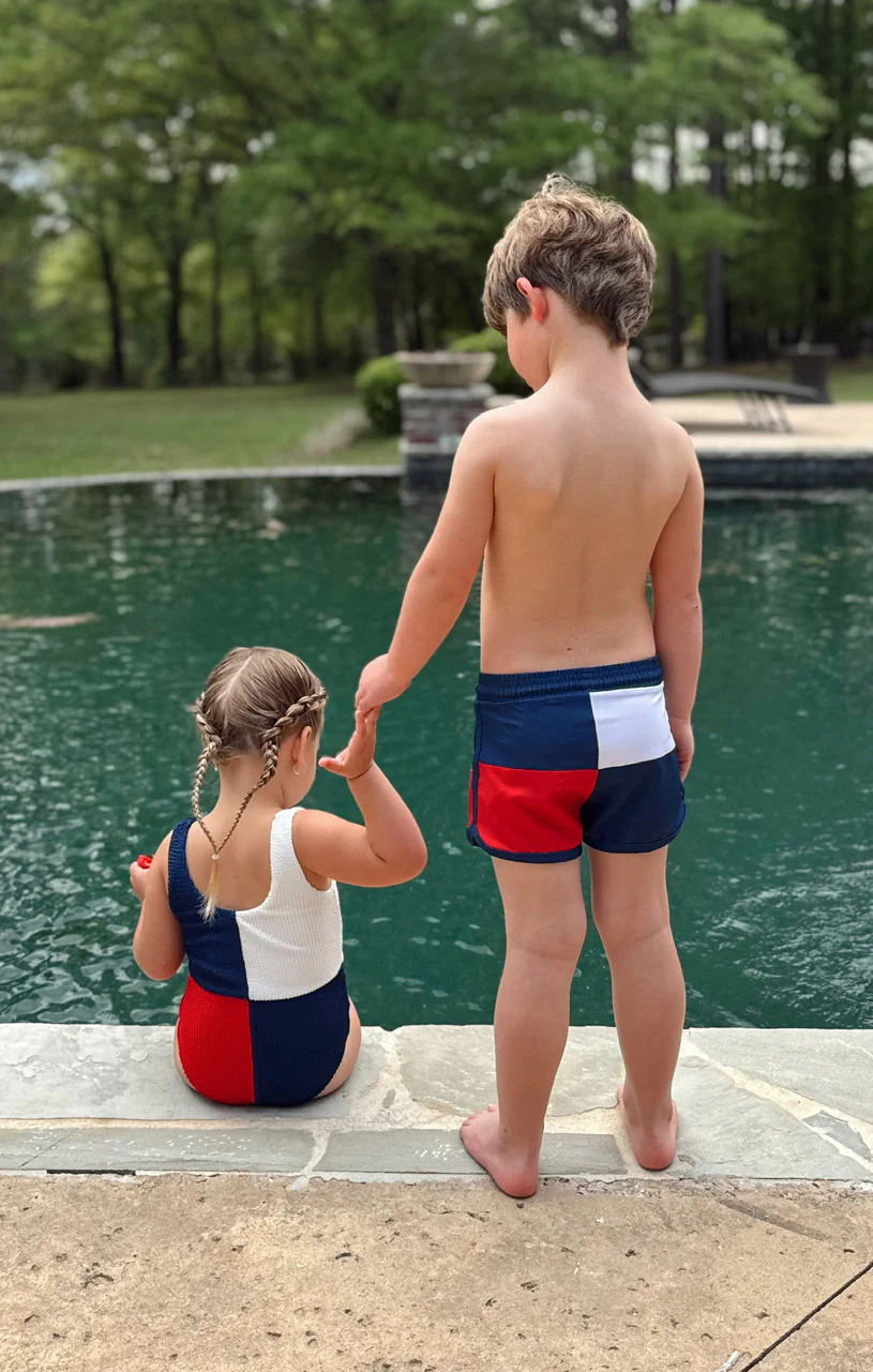 Little Scrunch One Piece ~ Americana Colorblock Scrunch - Image 2