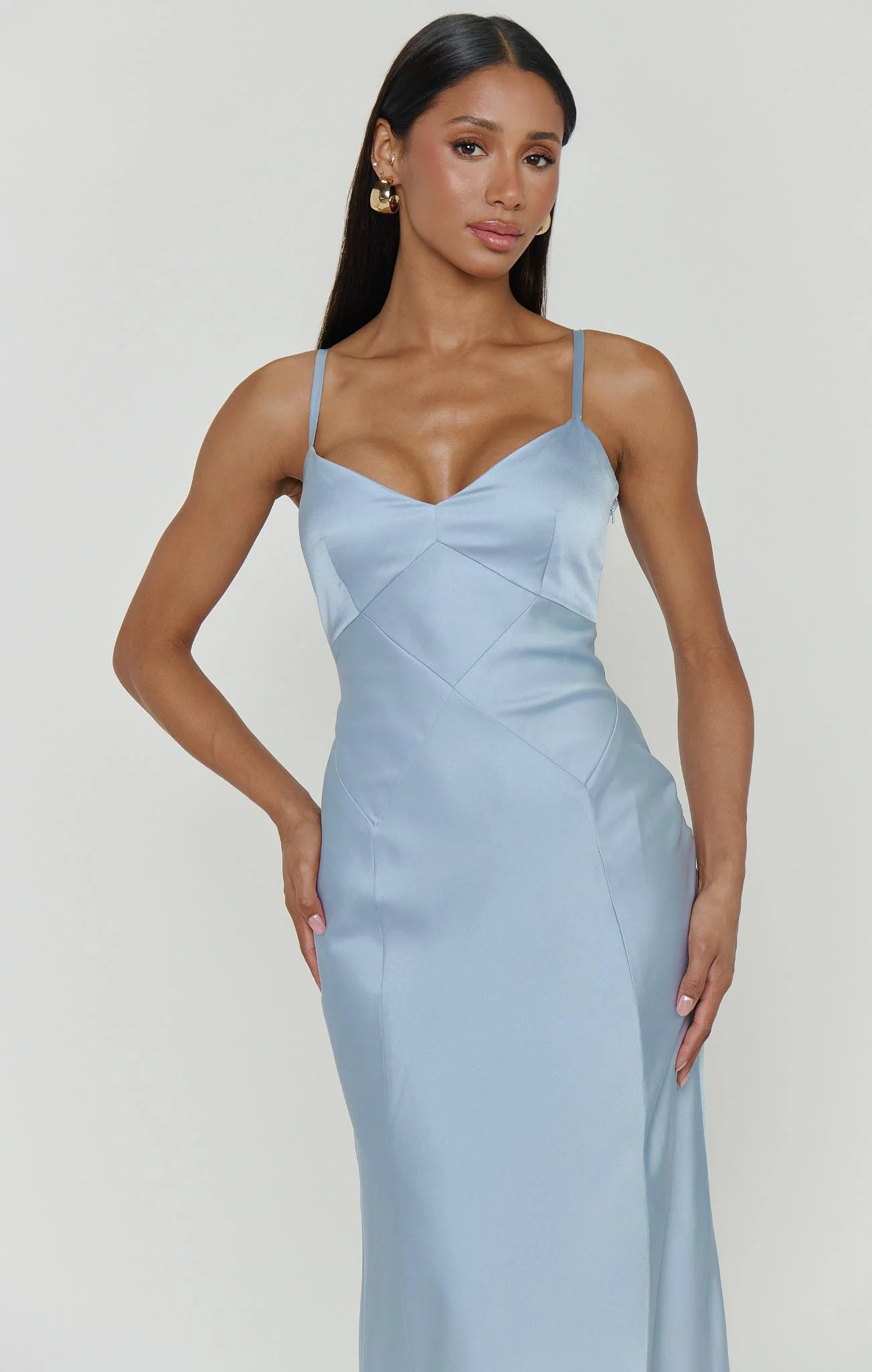 Logan Dress ~ Steel Blue Luxe Satin - Image 4