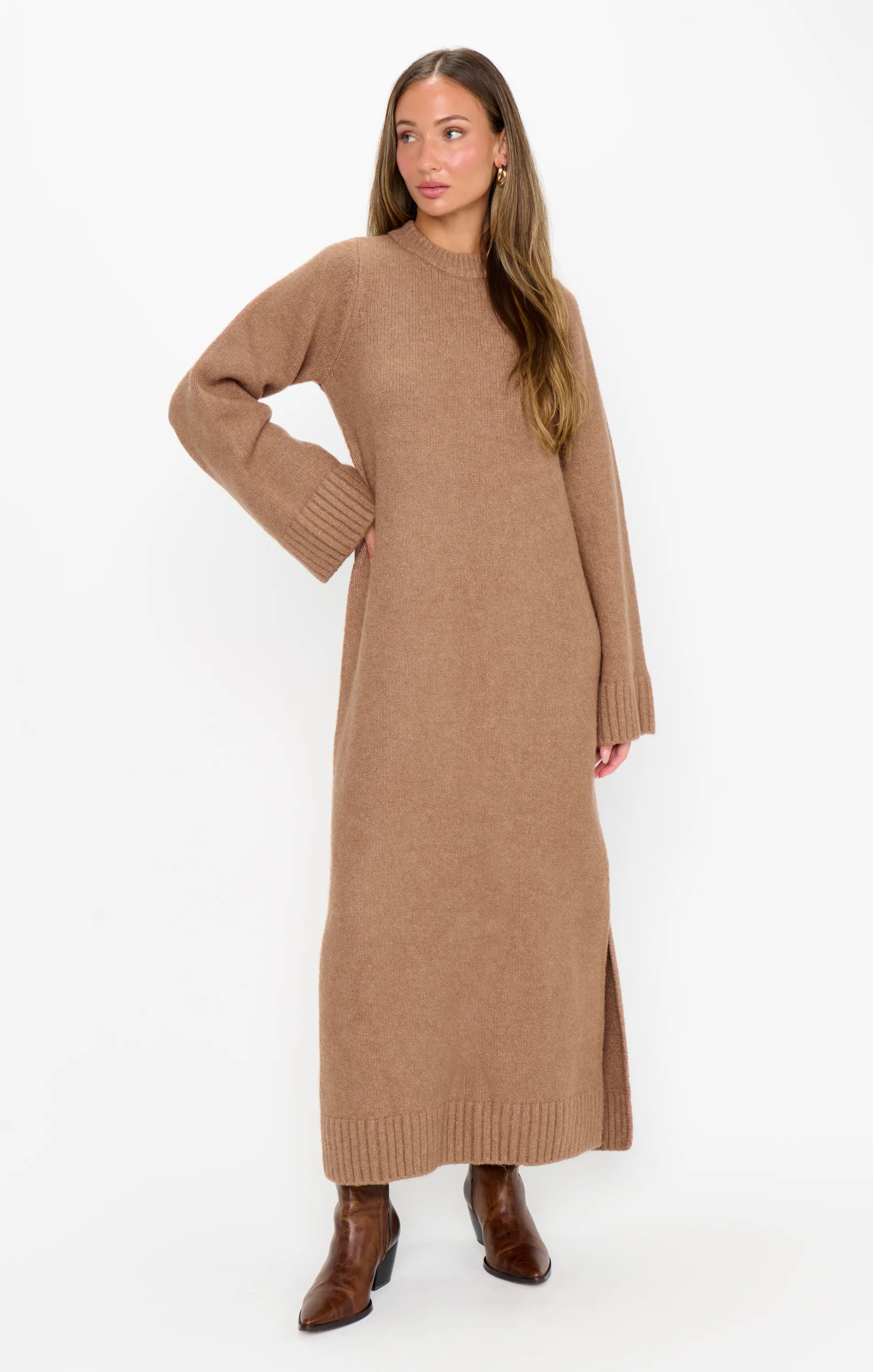 Lorraine Maxi Sweater Dress ~ Maple Brown Knit - Image 3