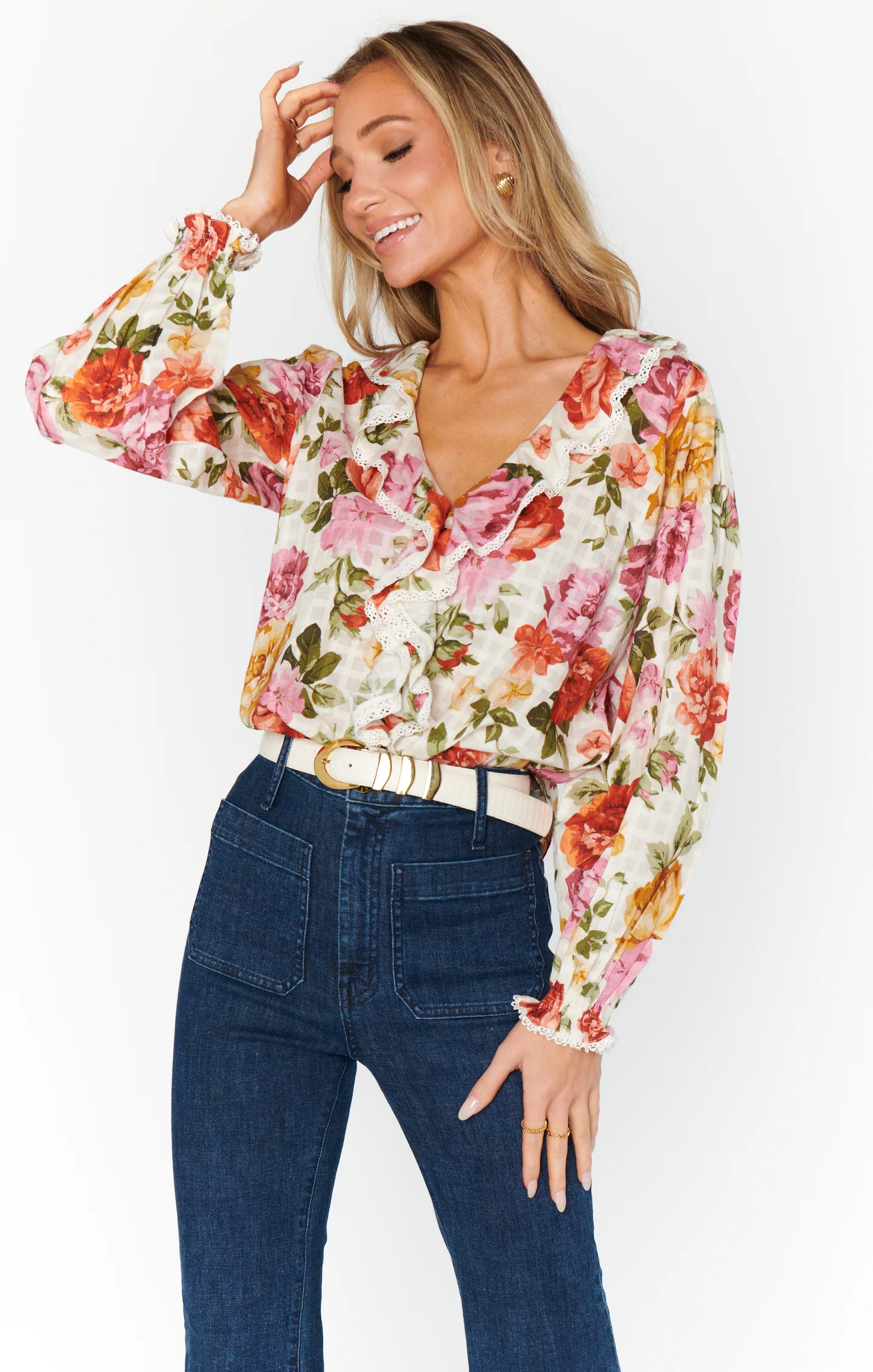 Lydia Ruffle Top ~ Ivory Hillside Floral - Image 2