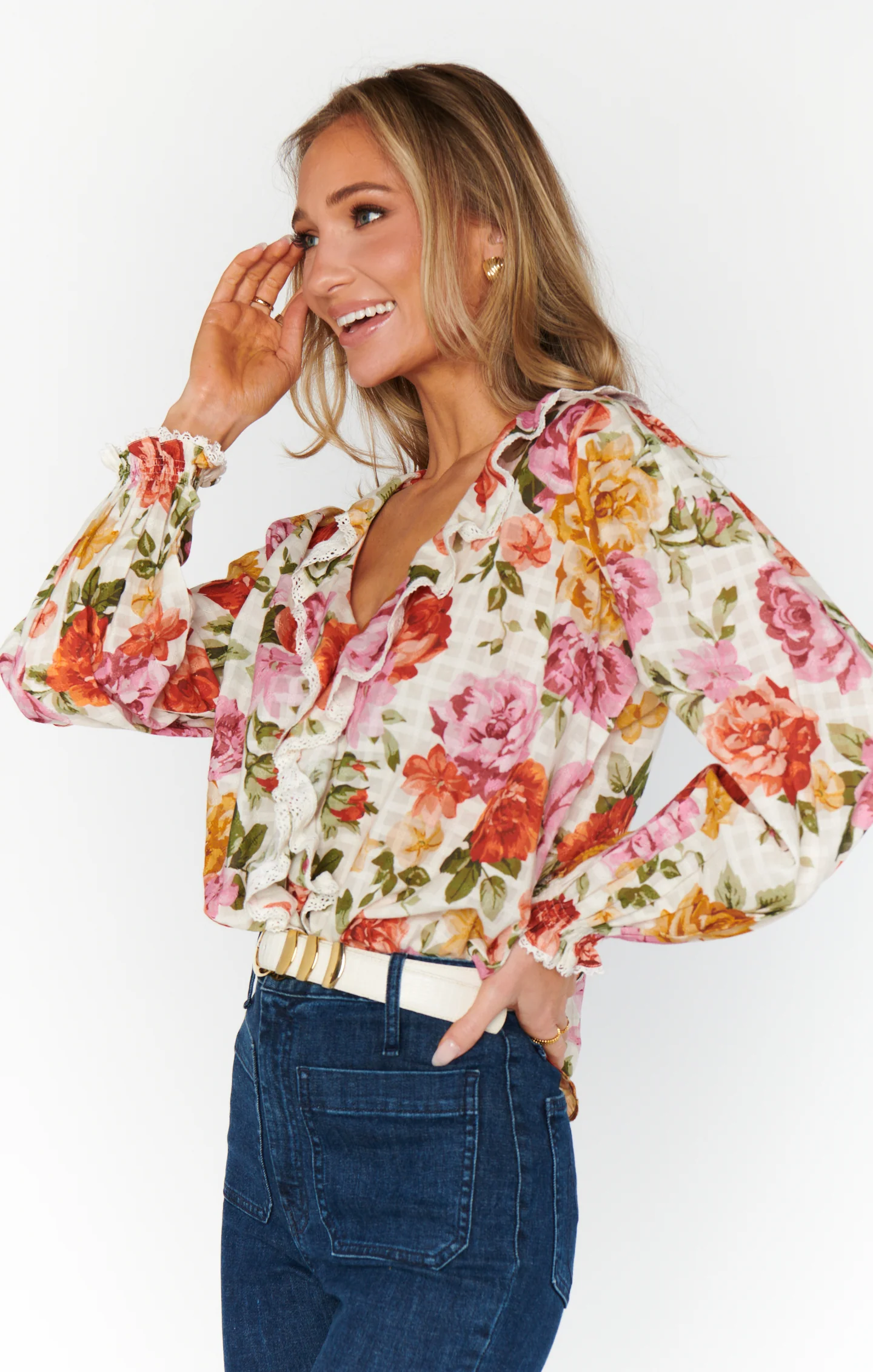 Lydia Ruffle Top ~ Ivory Hillside Floral - Image 5