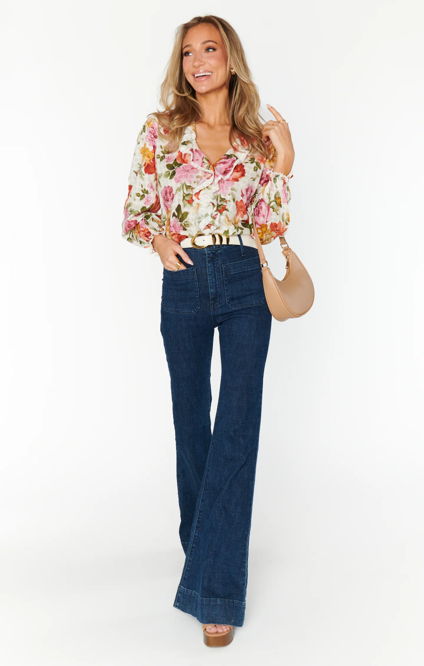 Lydia Ruffle Top ~ Ivory Hillside Floral - Image 6