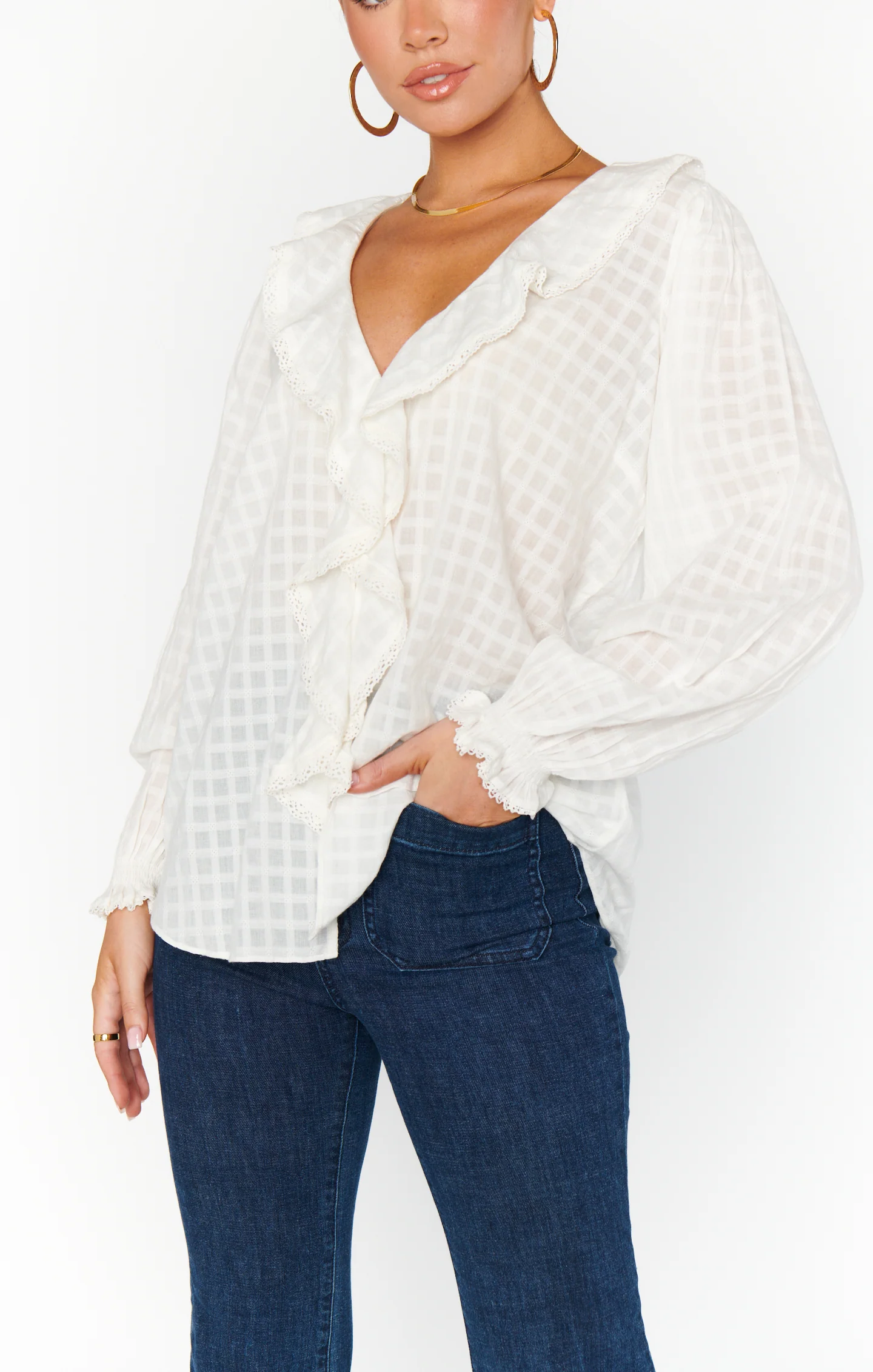Lydia Ruffle Top ~ White Cotton Voile - Image 2
