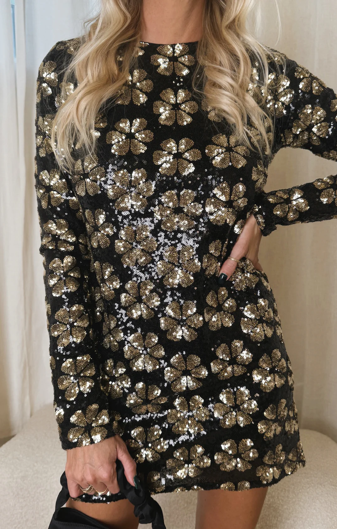 Maddison Mini Dress ~ Flower Pop Gold Sequins - Image 4