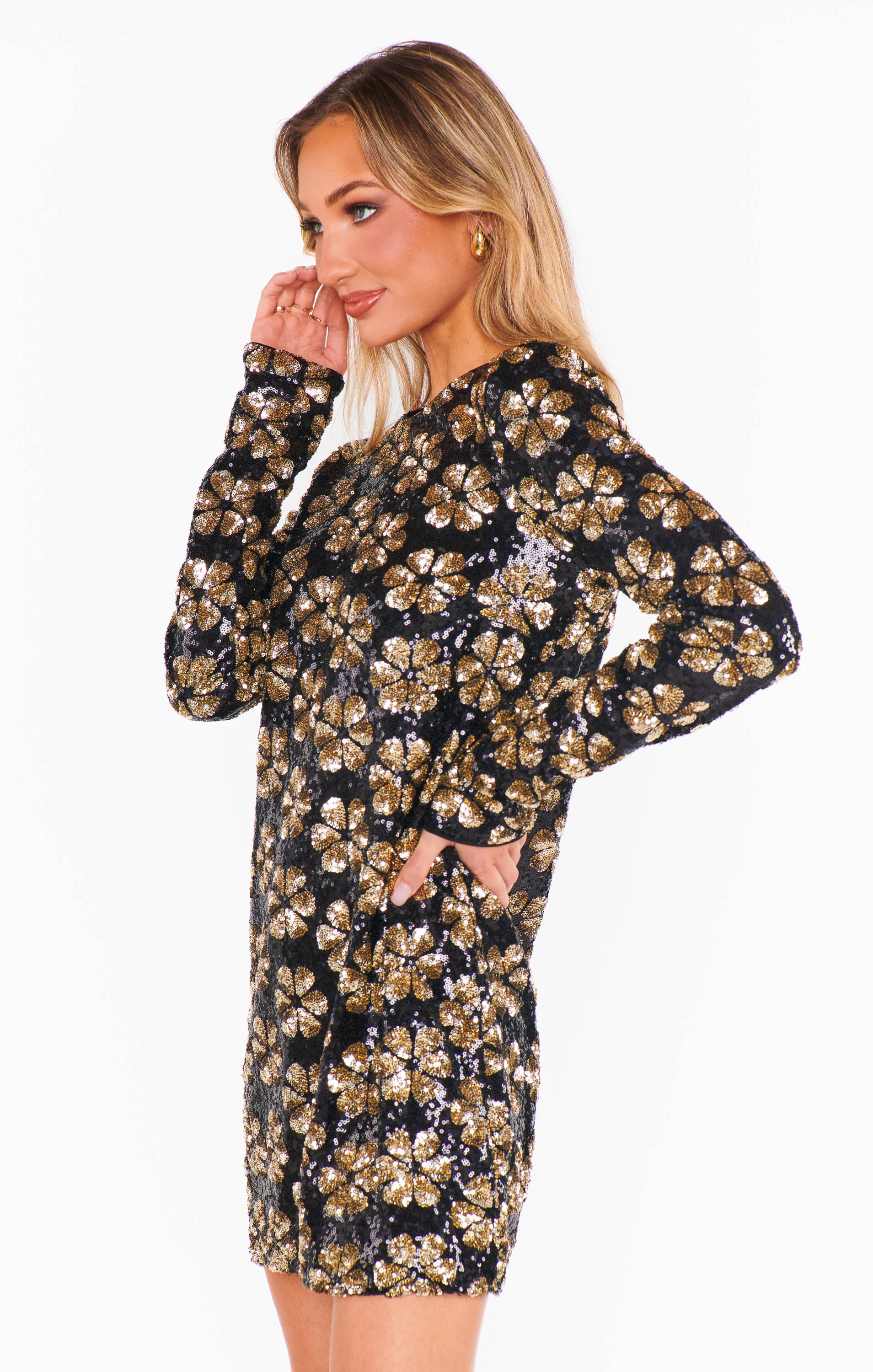 Maddison Mini Dress ~ Flower Pop Gold Sequins - Image 7