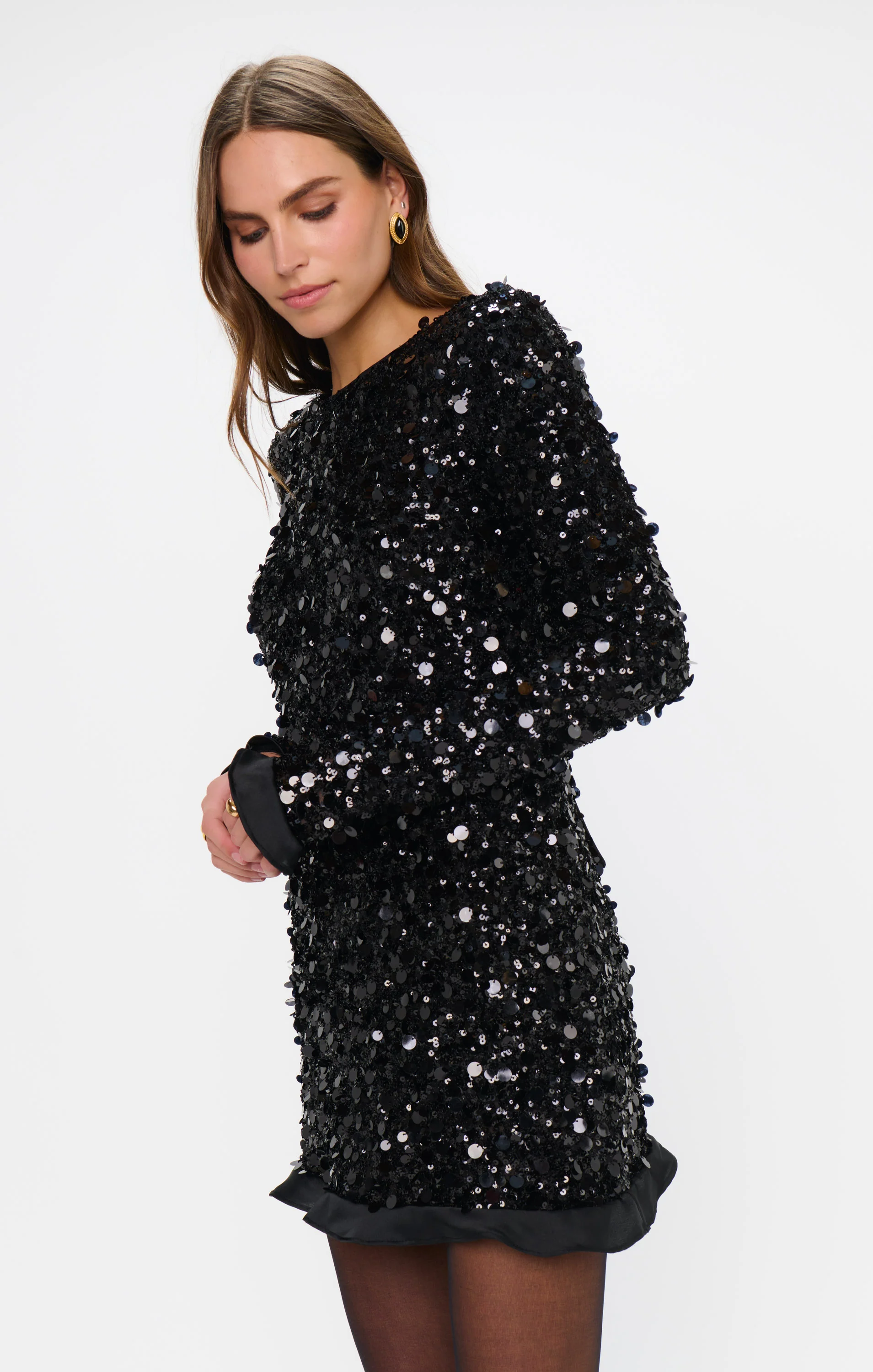 Maddison Ruffle Dress ~ Black Metallic Sequins - Image 5