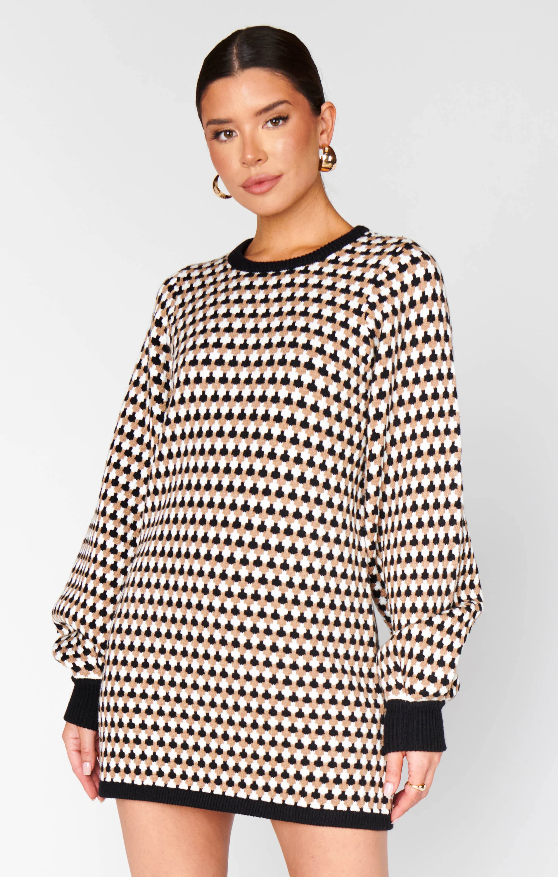Marion Sweater Dress ~ Black Geo Knit - Image 3