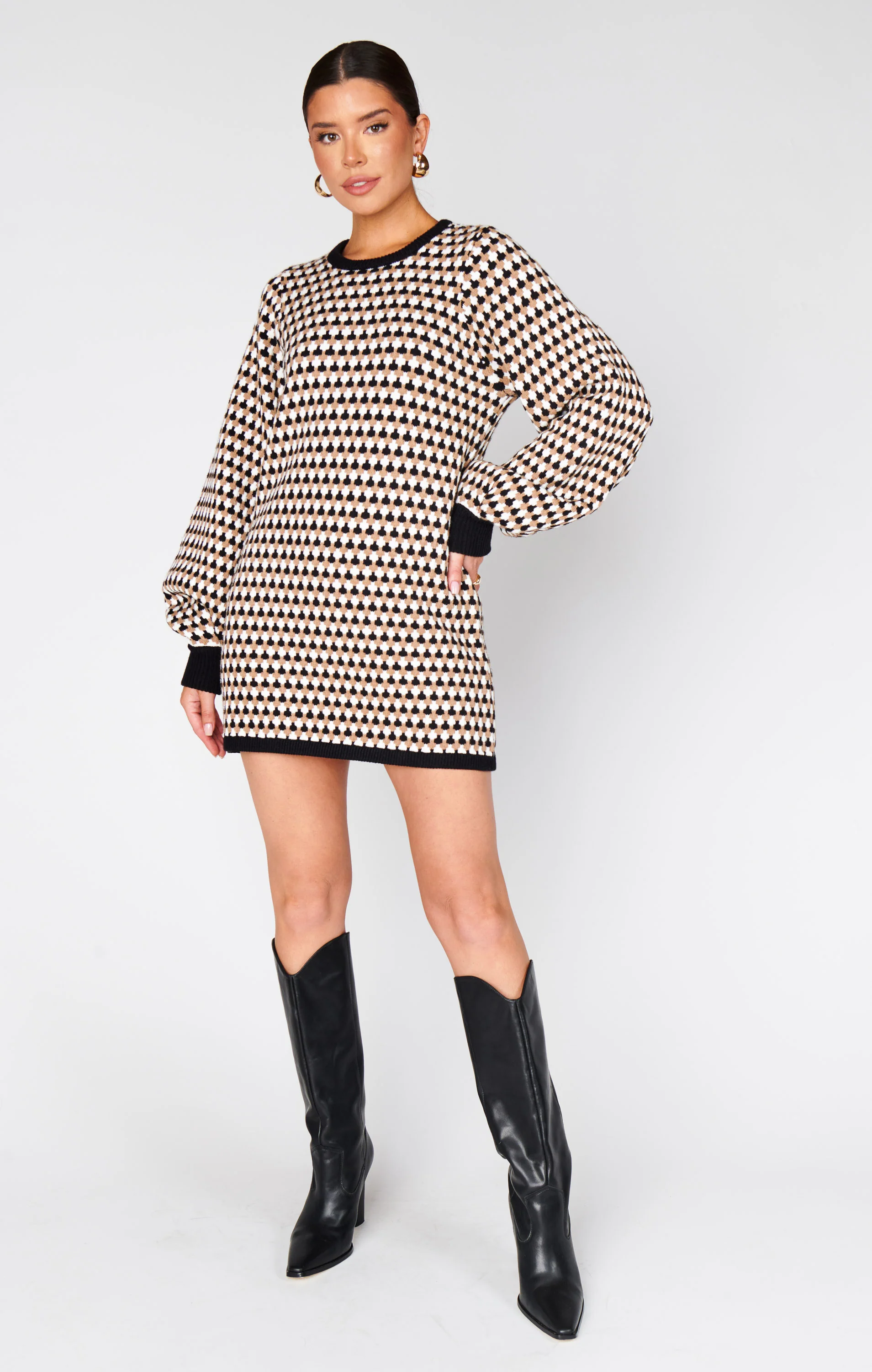 Marion Sweater Dress ~ Black Geo Knit - Image 4