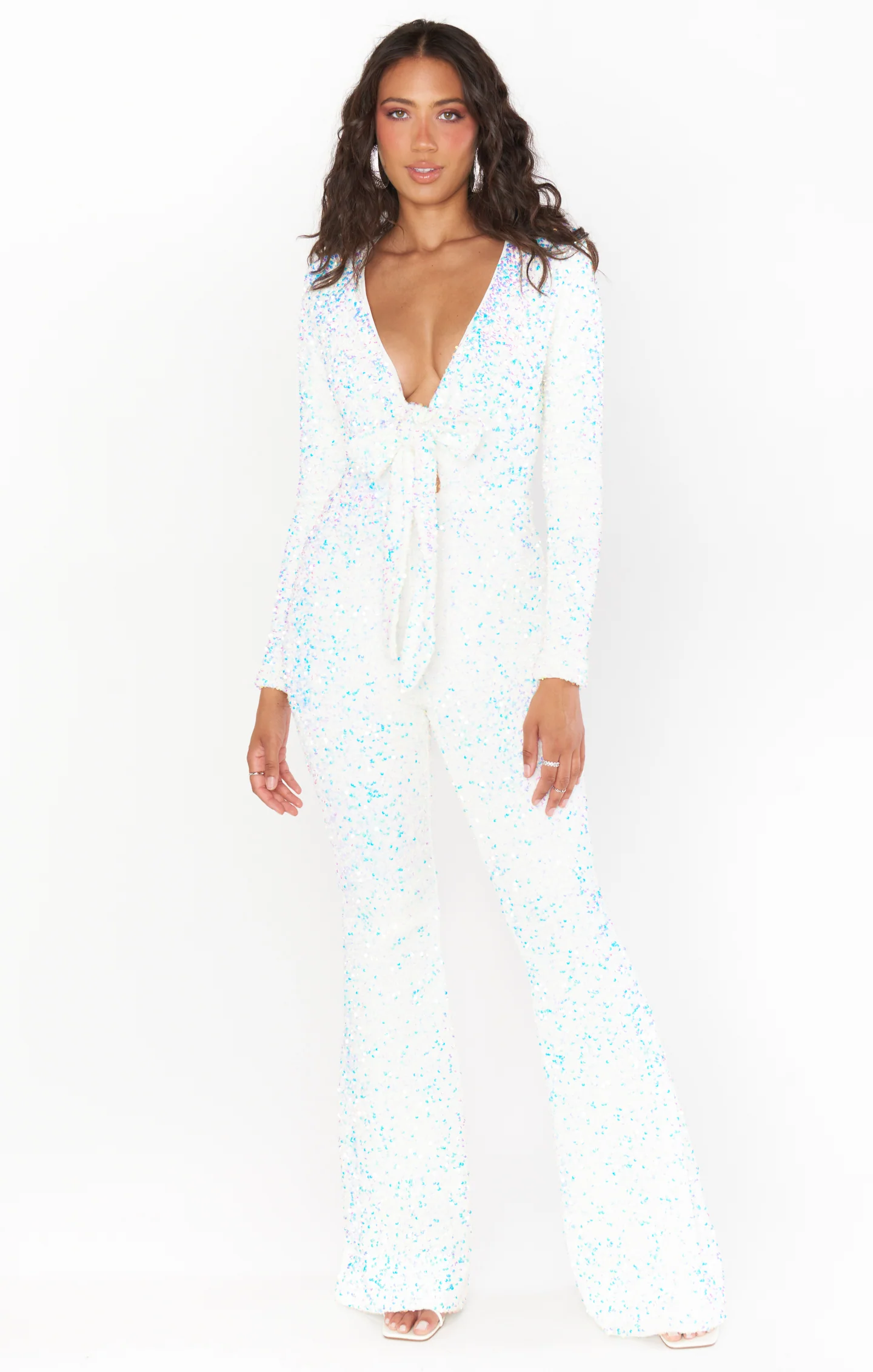 Martina Wrap Jumpsuit ~ White Sparkle Sequins - Image 6