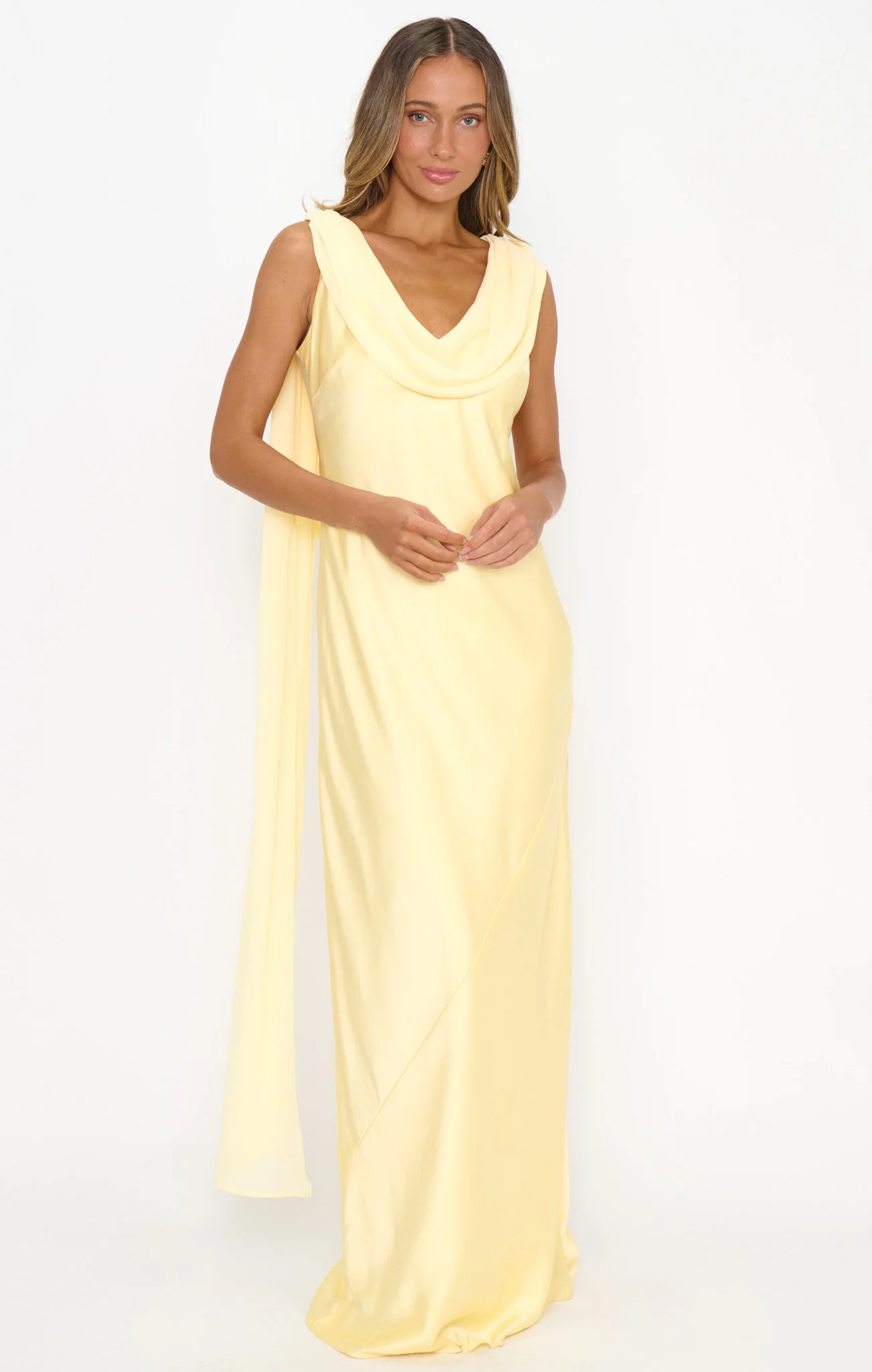 Maya Maxi Dress ~ Pale Yellow Luxe Satin - Image 2