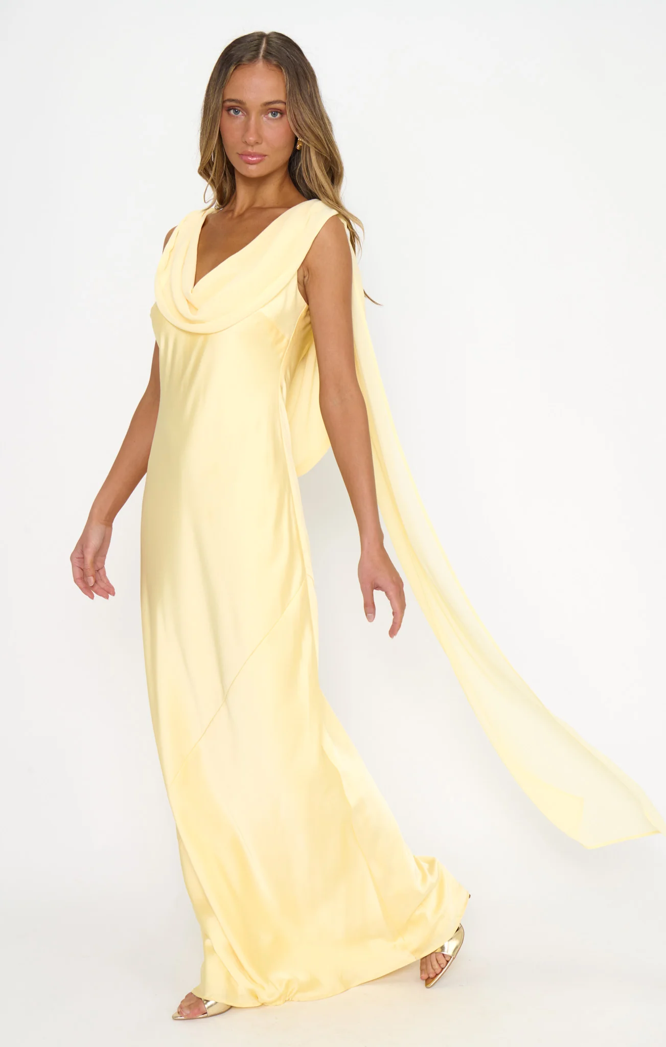 Maya Maxi Dress ~ Pale Yellow Luxe Satin - Image 4