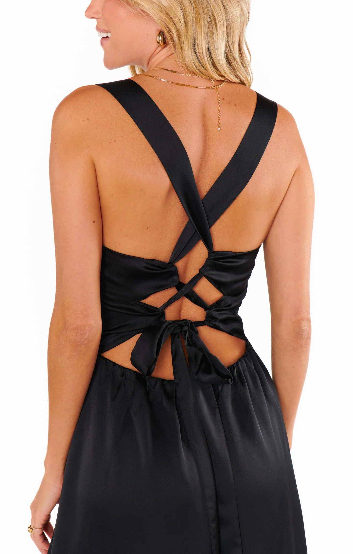 Mina Midi Dress ~ Black Luxe Satin - Image 2