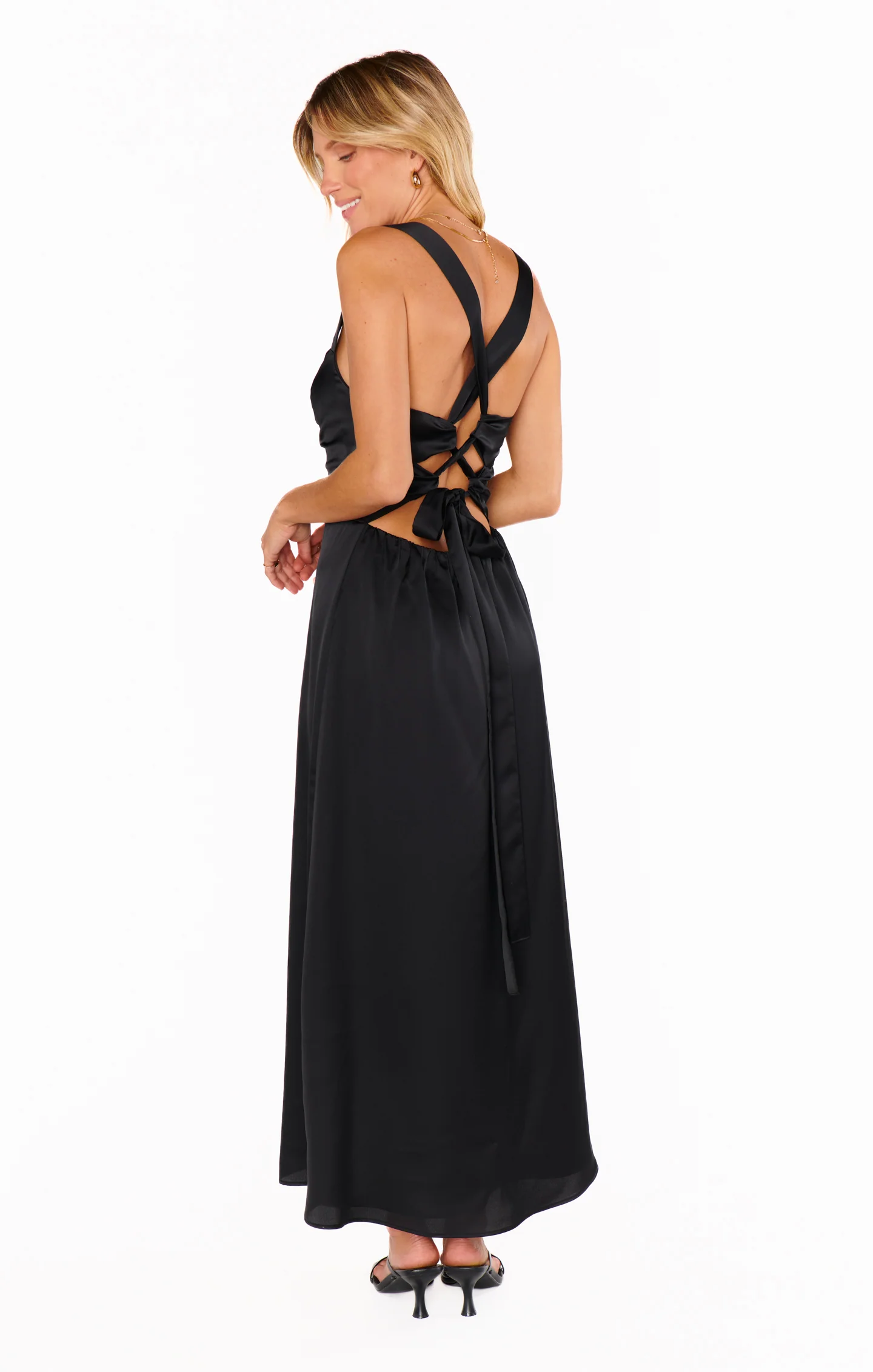 Mina Midi Dress ~ Black Luxe Satin - Image 4