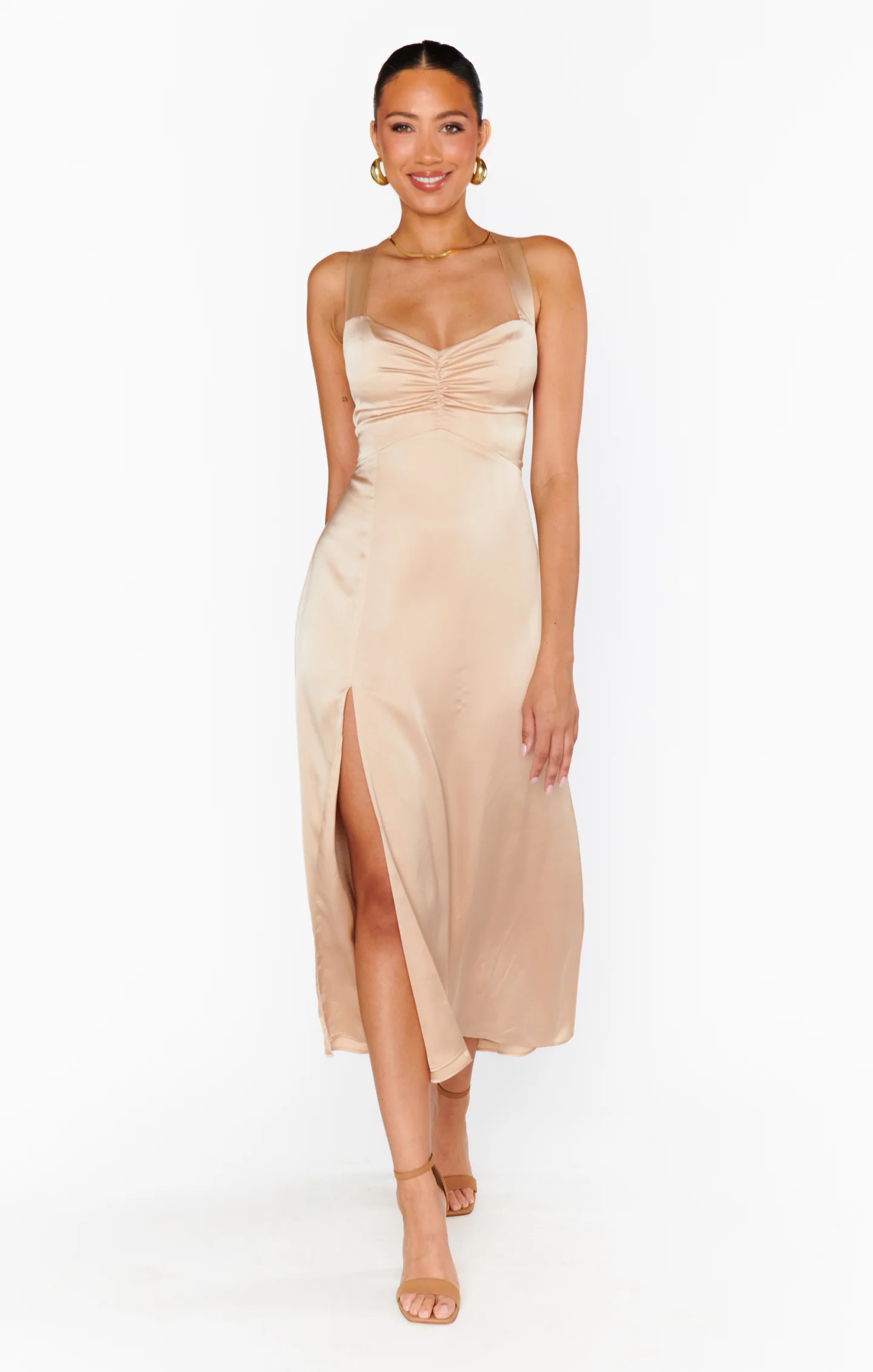 Mina Midi Dress ~ Champagne Luxe Satin - Image 3