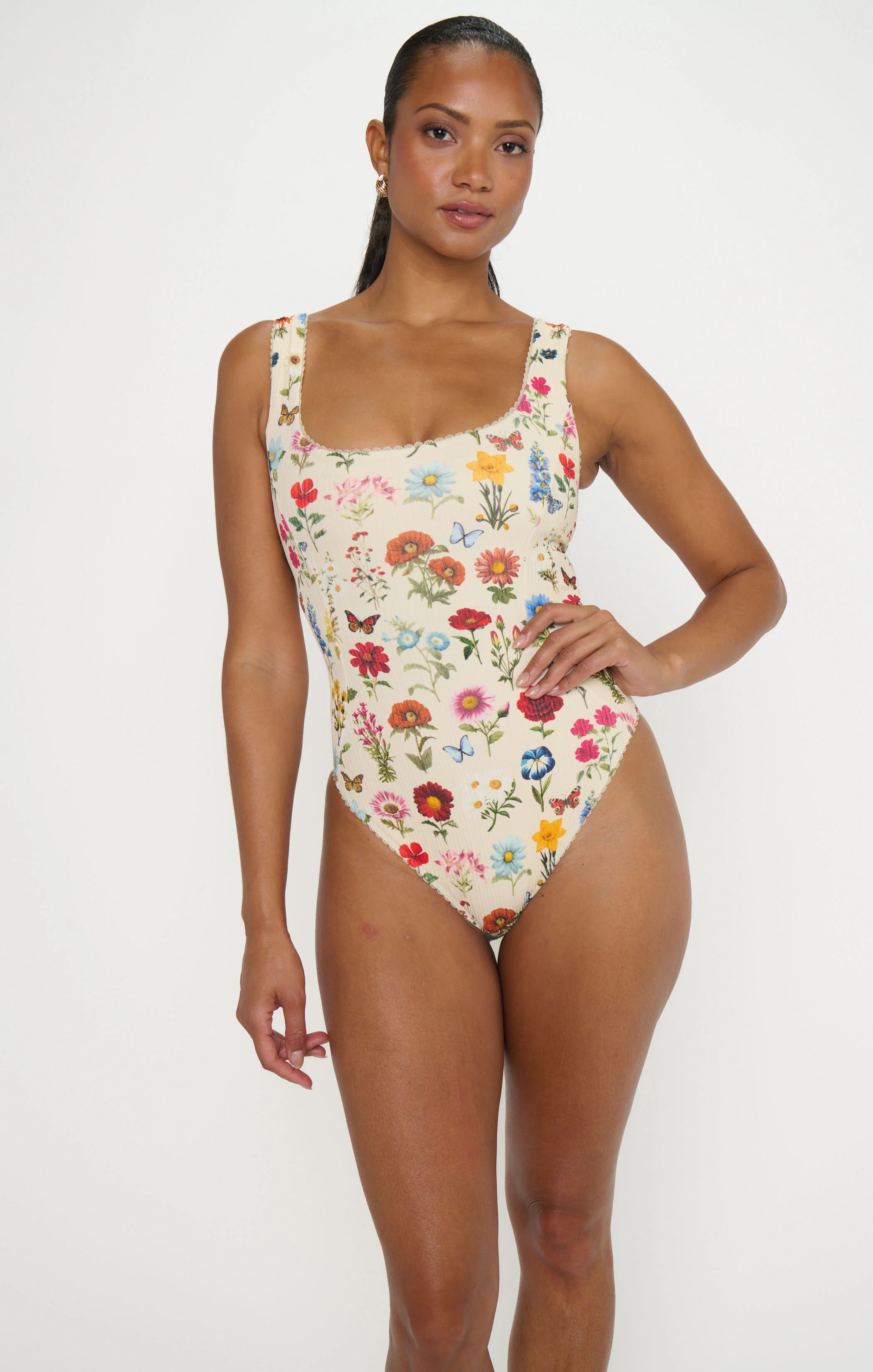 Miramar Beach One Piece ~ French Floral Rib Scrunch - Image 12
