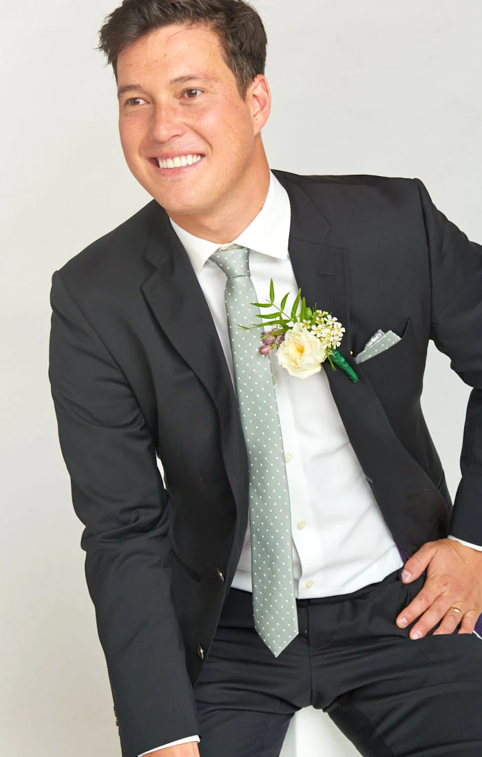 Nico Neck Tie ~ Silver Sage Dot - Image 3