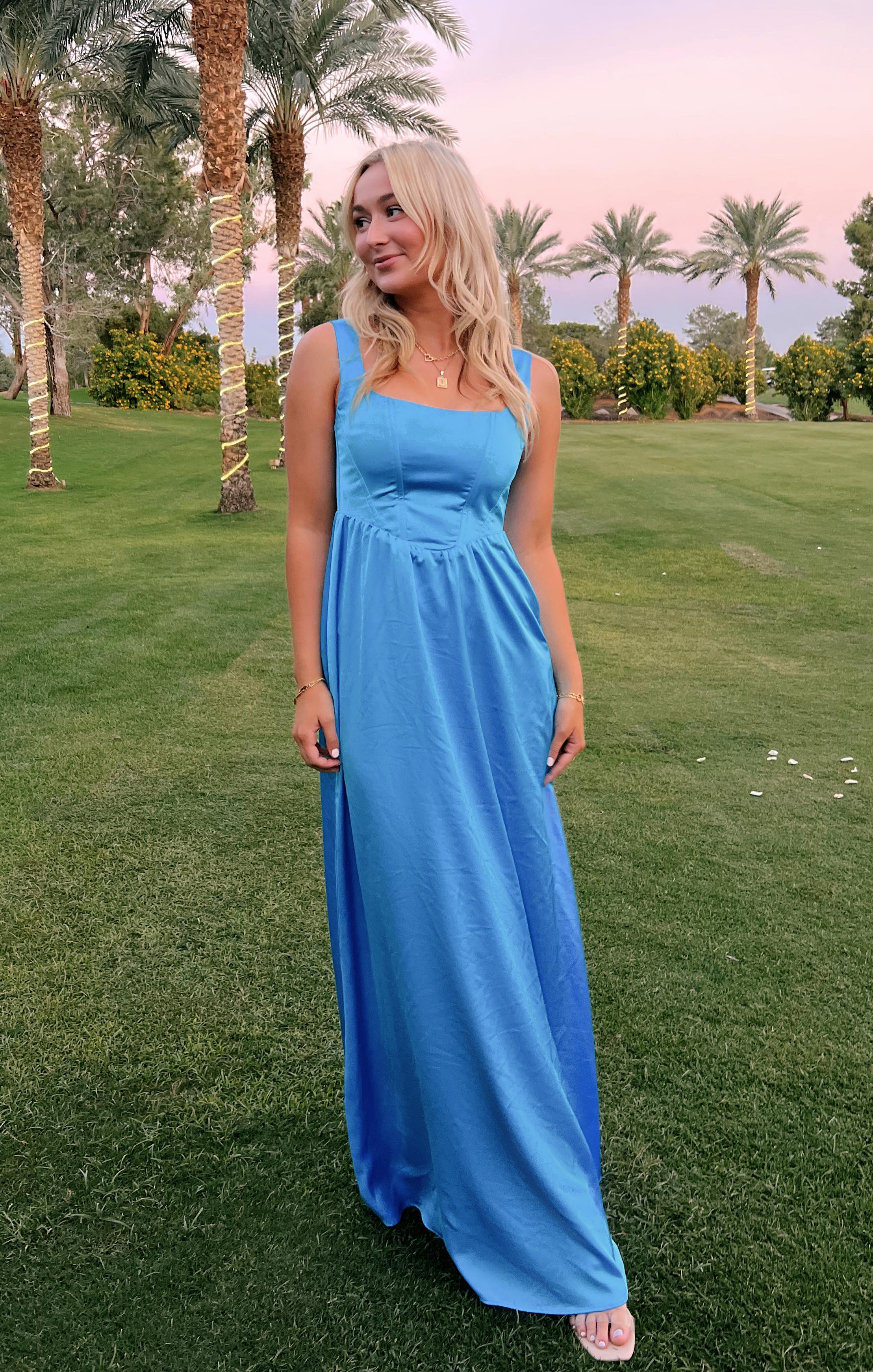 Nina Maxi Dress ~ Azure Blue Luxe Satin - Image 3
