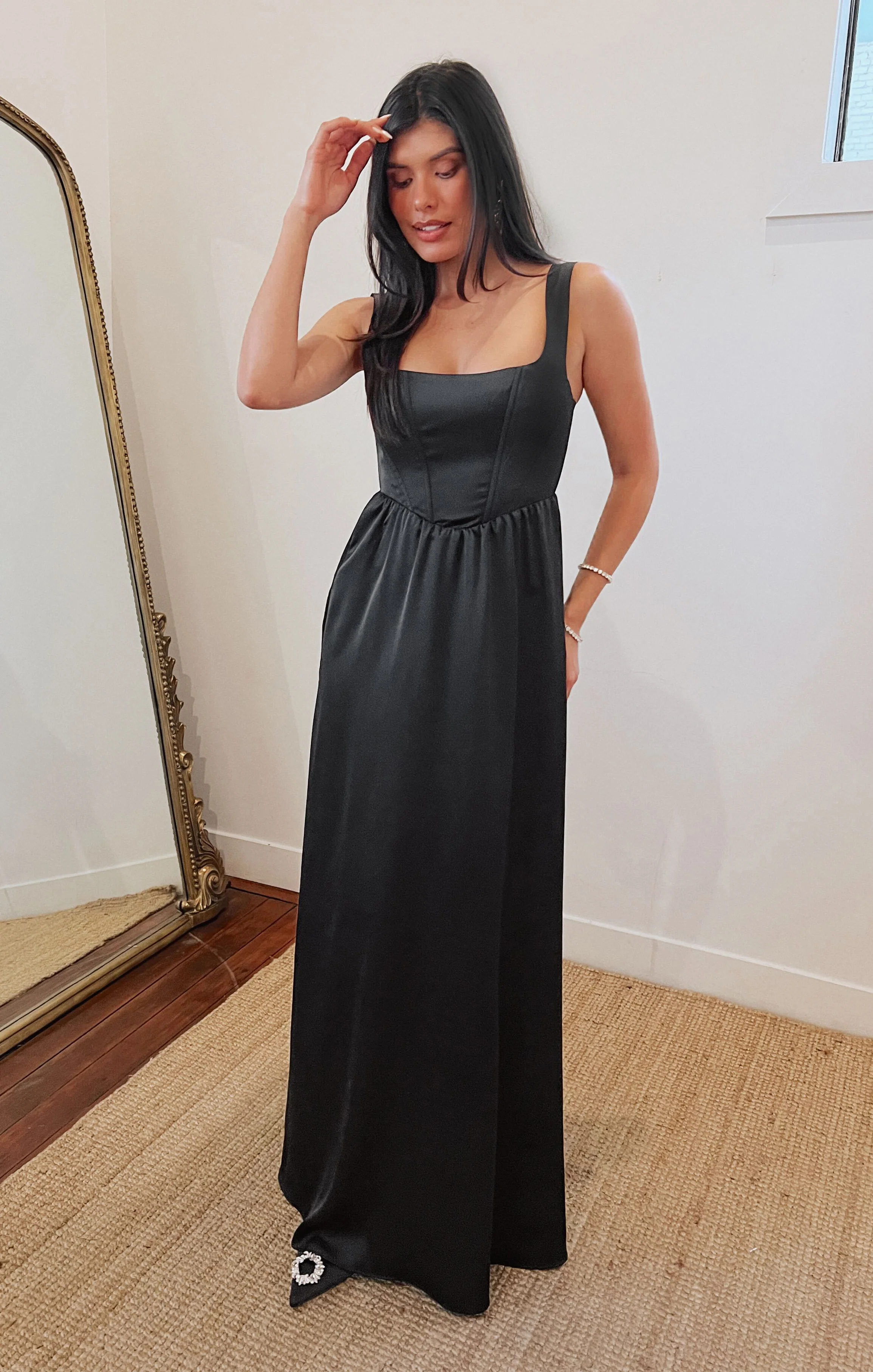 Nina Maxi Dress ~ Black Luxe Satin - Image 3
