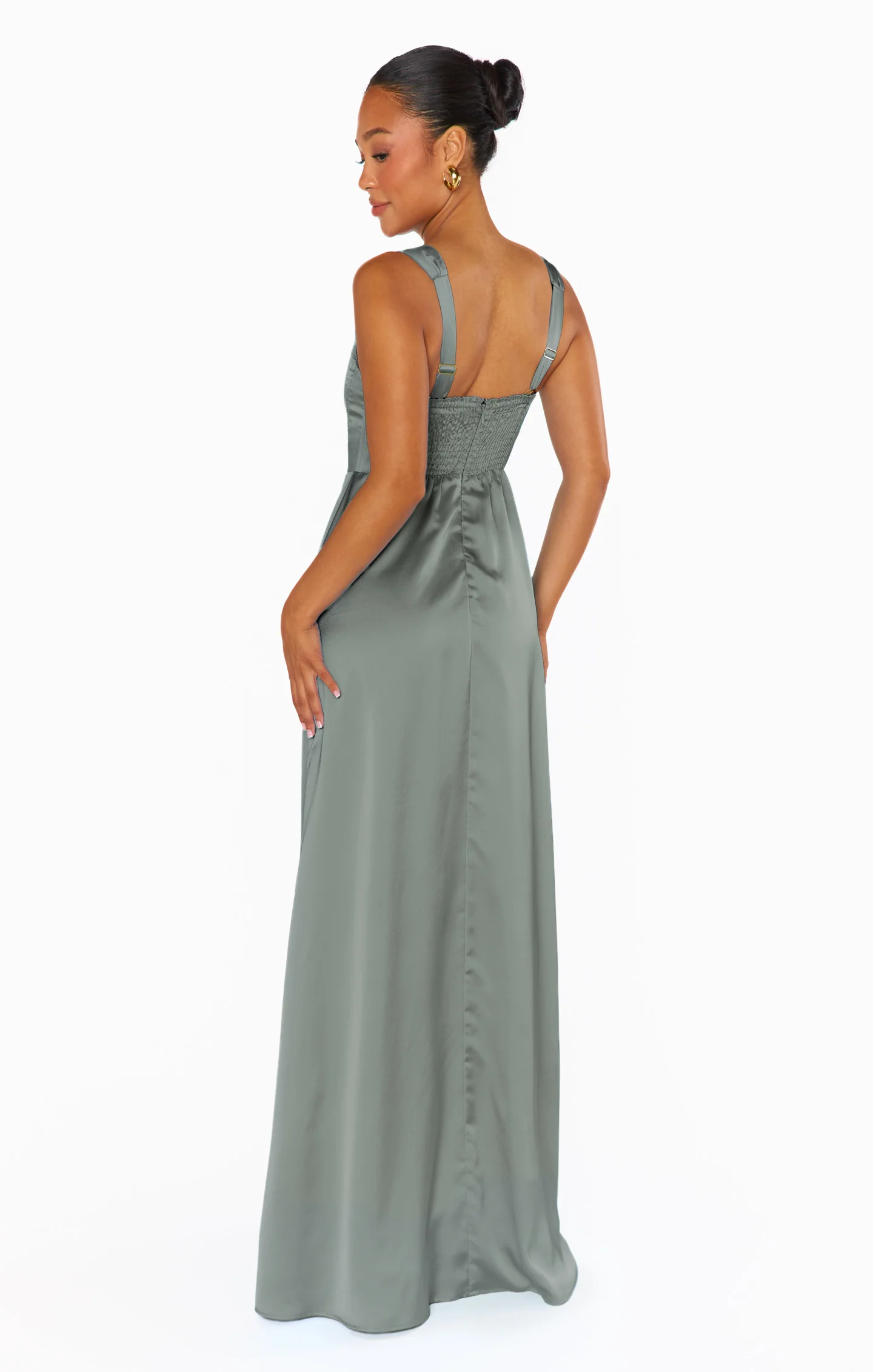 Nina Maxi Dress ~ Deep Sage Luxe Satin - Image 2