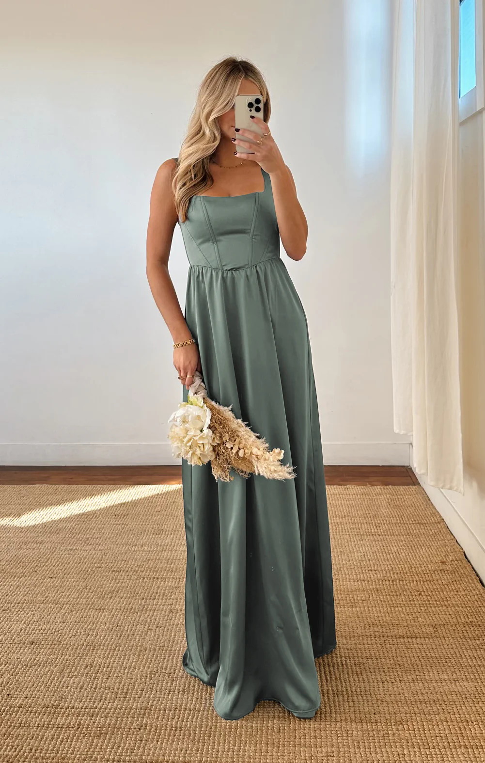 Nina Maxi Dress ~ Deep Sage Luxe Satin - Image 3