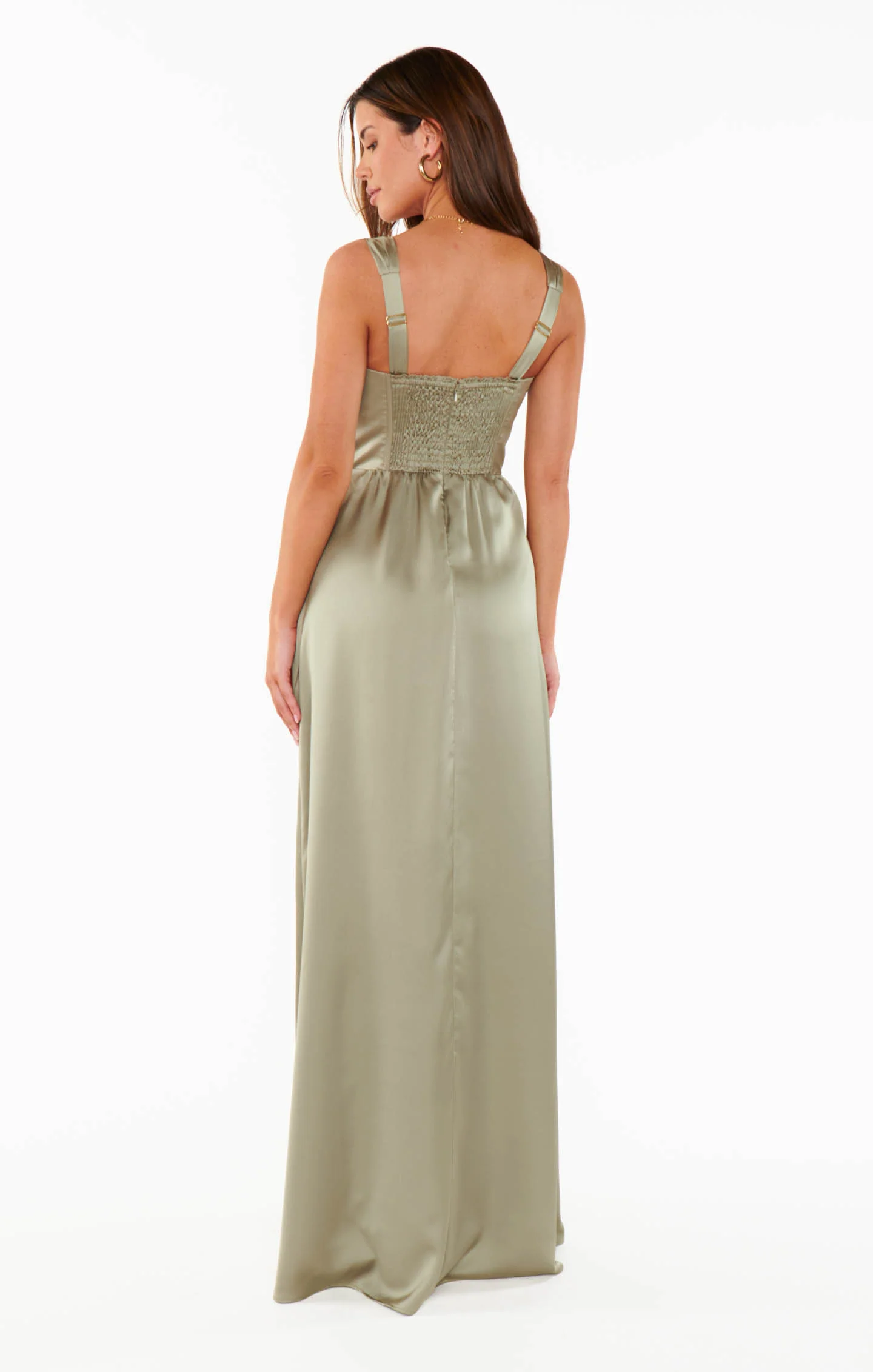 Nina Maxi Dress ~ Moss Green Luxe Satin - Image 2