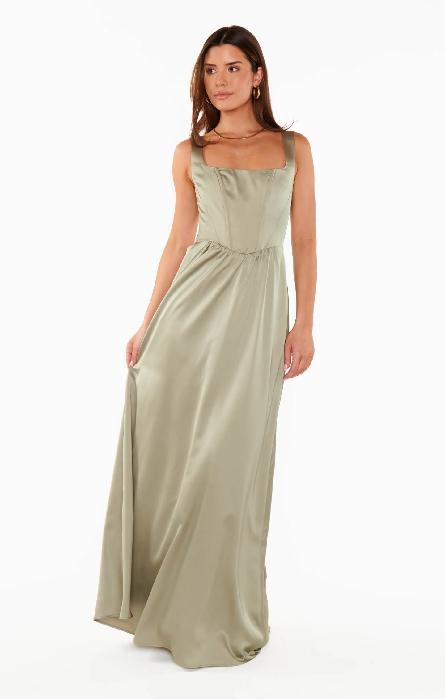 Nina Maxi Dress ~ Moss Green Luxe Satin - Image 4
