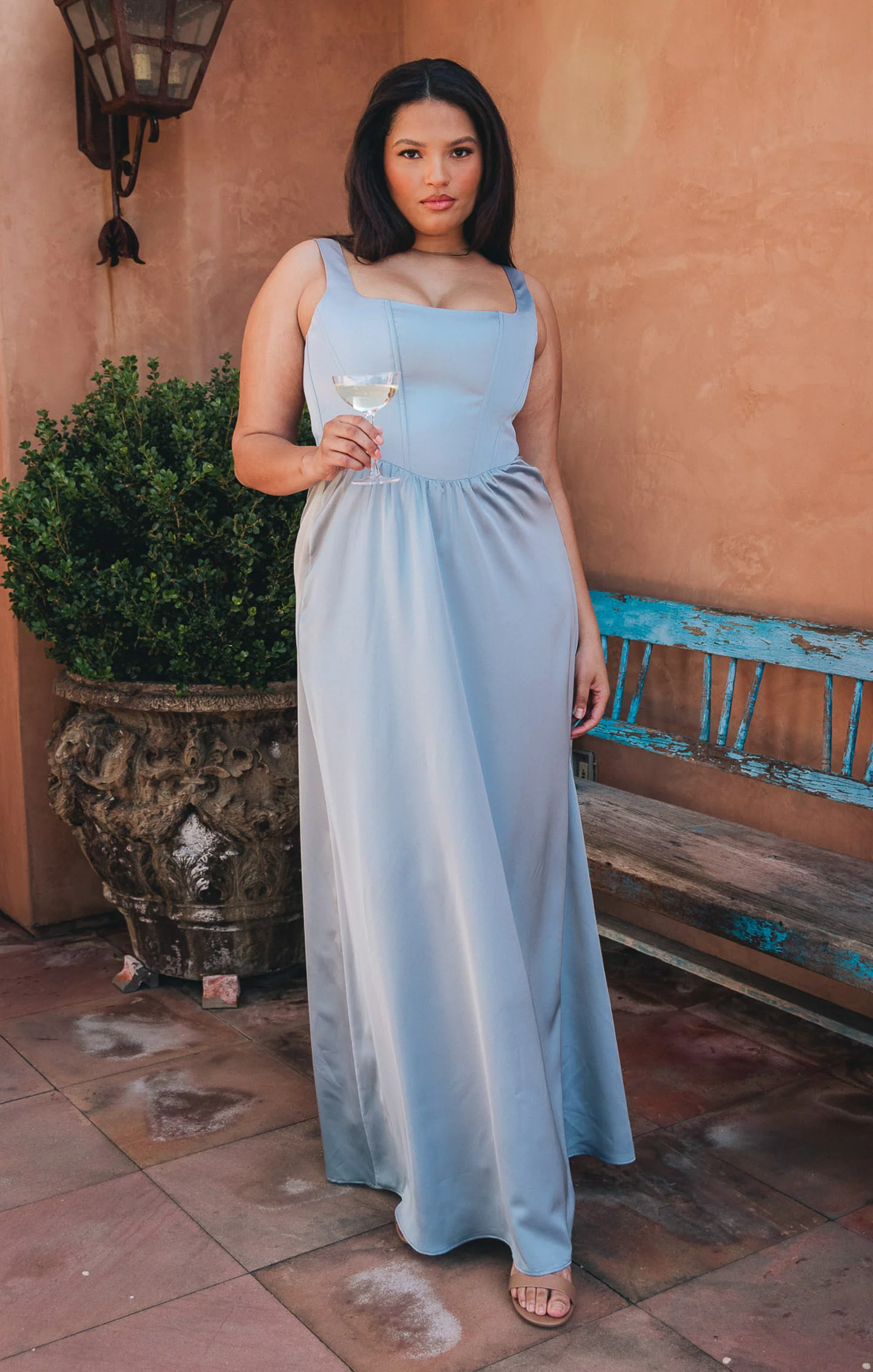 Nina Maxi Dress ~ Steel Blue Luxe Satin - Image 3